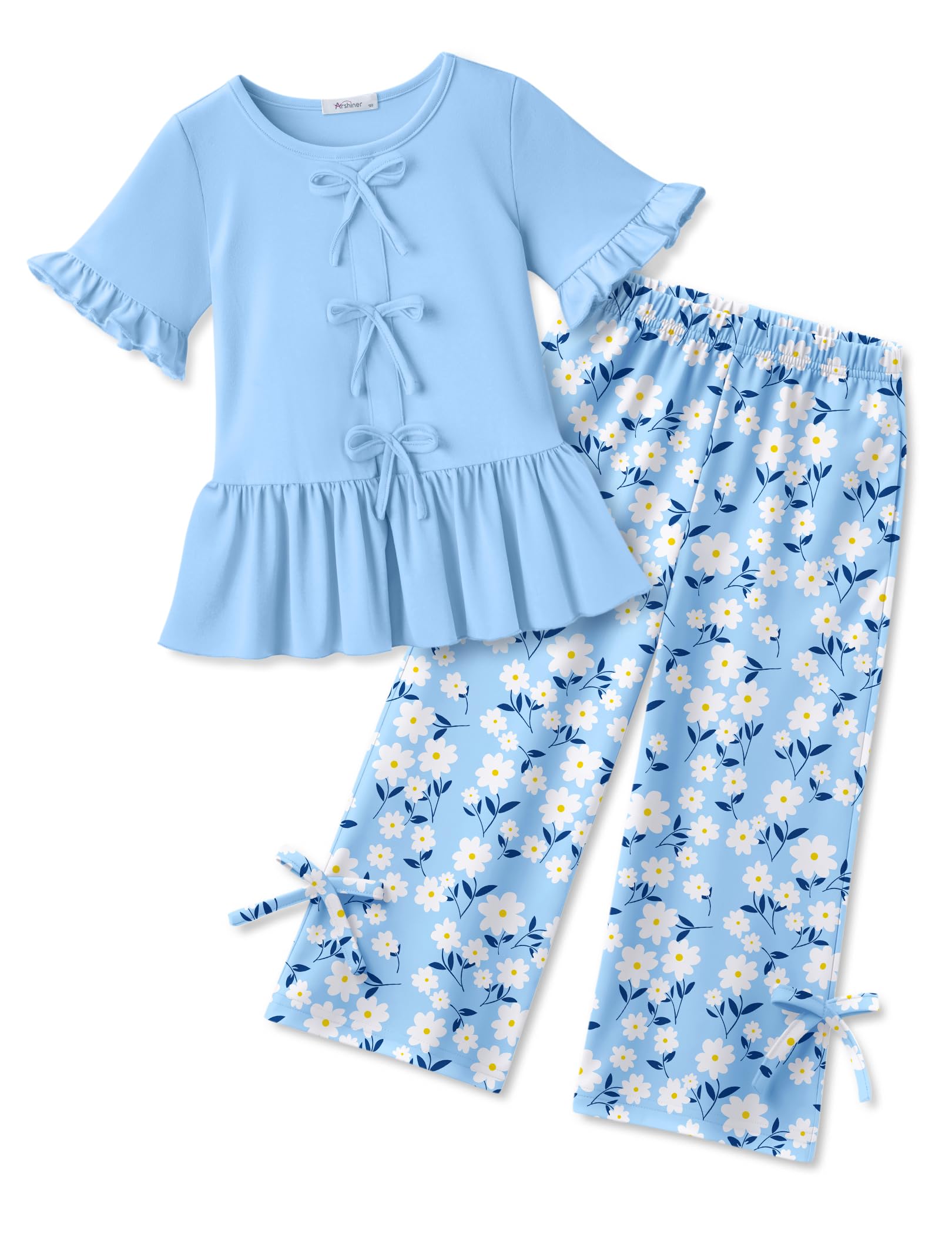 Arshiner Girls Clothes 2 Piece Outfits Butterfly Knot Top and Wide Leg Pant