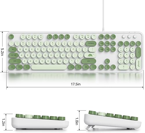 Miniatura 3 de Teclado retro punk, máquina de escribir de tamaño completo, diseño de llave flotante, USB con cable, con soportes plegables compatibles con teclado