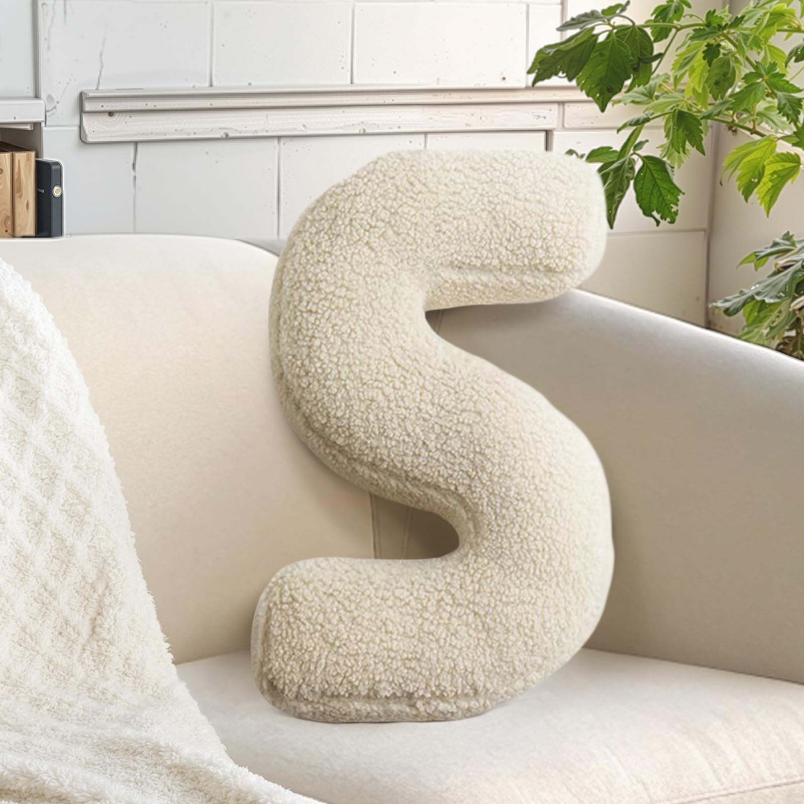 Ivory Alphabet S Pillow Decorative Sofa Couch Throw Pillow Novelty Nursey Playroom Decor Toddler Gifts (S, 14.9" Lx11.8 W)