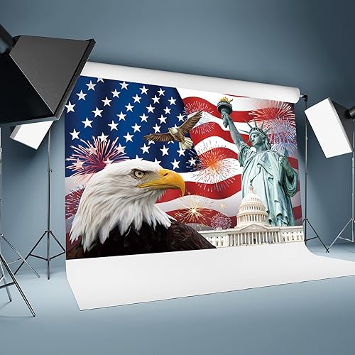 Miniatura 4 de Telón de fondo del Día de la Independencia, telón de fondo del 4 de julio de 7 x 5 pies, bandera estadounidense, bandera de Estados Unidos, retrato