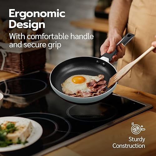 Miniatura 6 de BESICO Juego de sartenes de aluminio resistente, sartenes antiadherentes, adecuado para la mayoría de tipos de estufas, ligero para un fácil uso y
