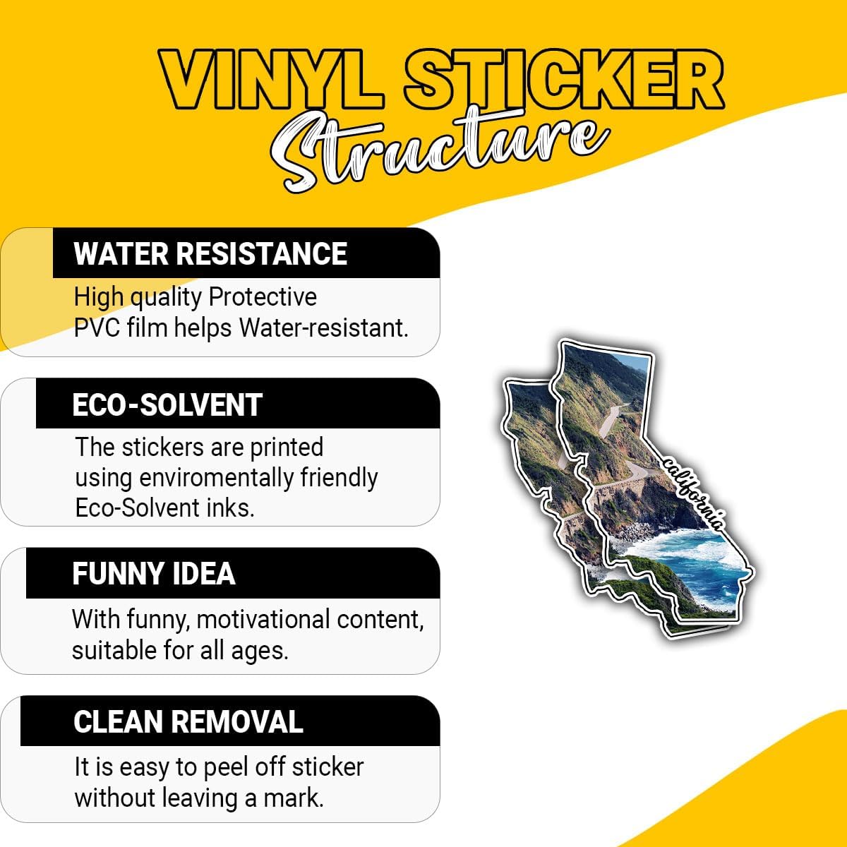 3 Pcs California Landscape Sticker – Scenic West Coast Nature Vinyl Decal Waterproof for Laptop, Water Bottle, Car, Travel Journal – Gift for California Lovers and Outdoor Adventurers – 3 Inch - Image 2