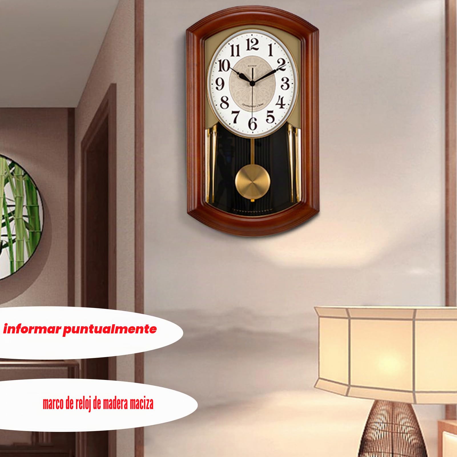 AOKLEY Reloj de Pared de péndulo 52 * 30cm, Reloj de pendulo, Reloj de carrillon Antes de Las campanadas, Fabricado en Madera