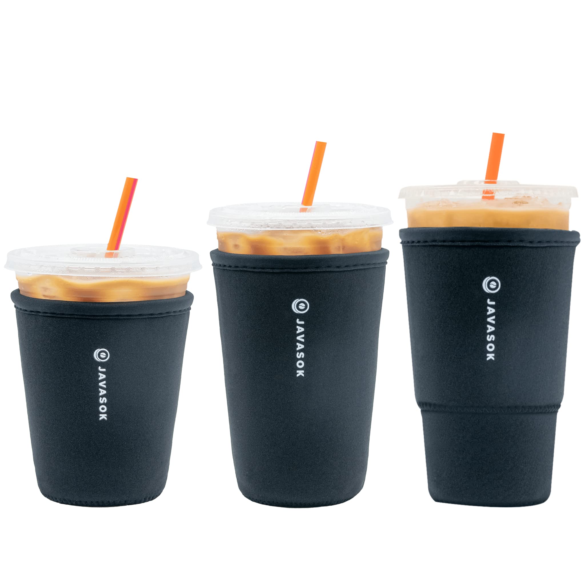 Sok It JavaSok Iced Coffee & Cold Soda Insulated Neoprene Cup Sleeve (Black, S/M/L 3-Pack)