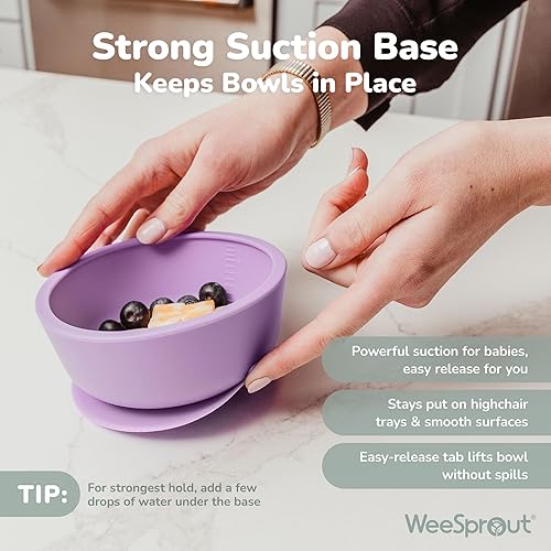 Miniatura 4 de WeeSprout Tazones de succión para bebés y niños pequeños (juego de 2) 100% silicona con tapa de plástico Suministros de alimentación a prueba de