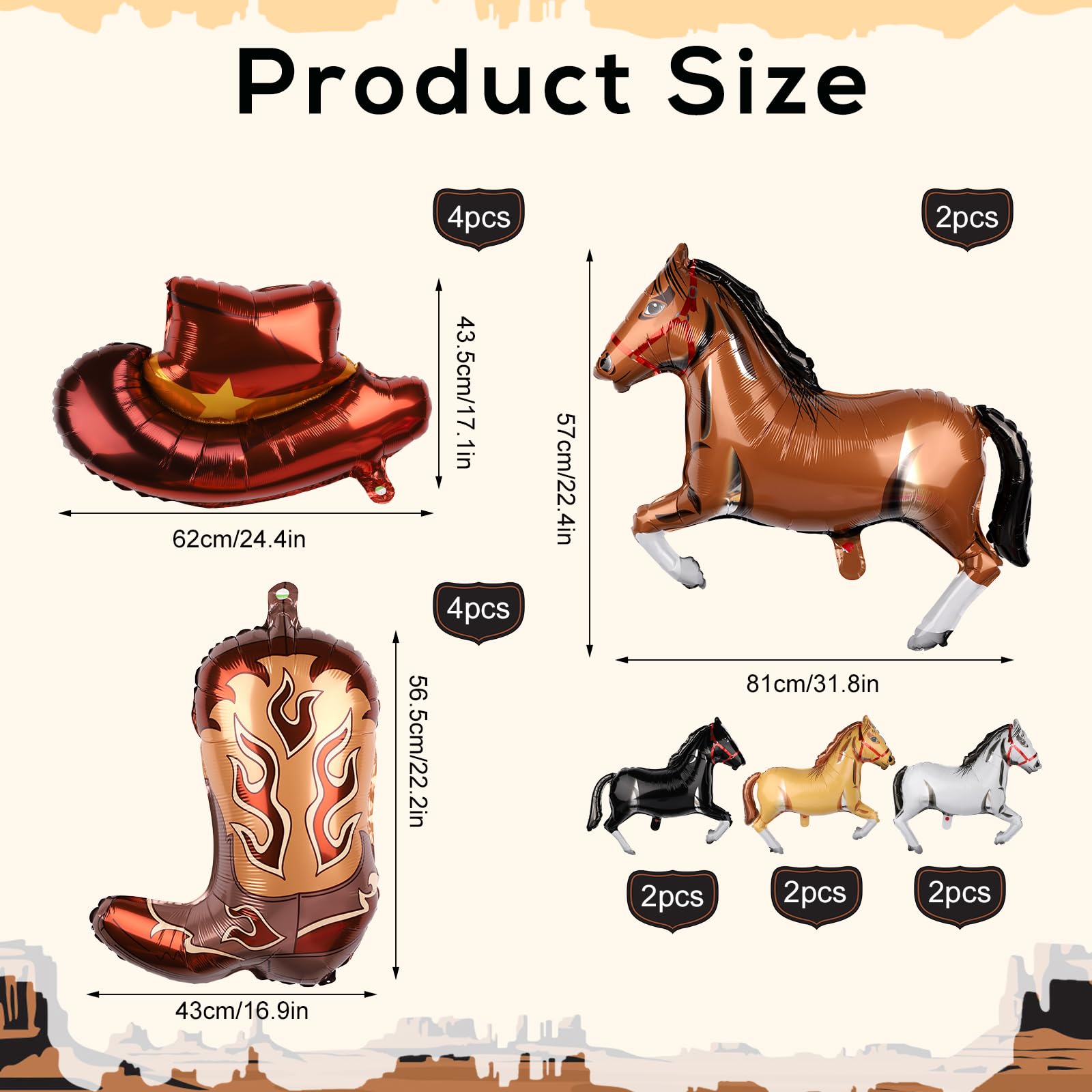 Palloncini Per Feste A Tema Western/Cowgirl - Set Da 8 Pezzi In Alluminio Con Cappelli (62x46cm) E Stivali (58x44cm) + Nastro E Cannuccia, Decorazioni Per Compleanno Rodeo - 4