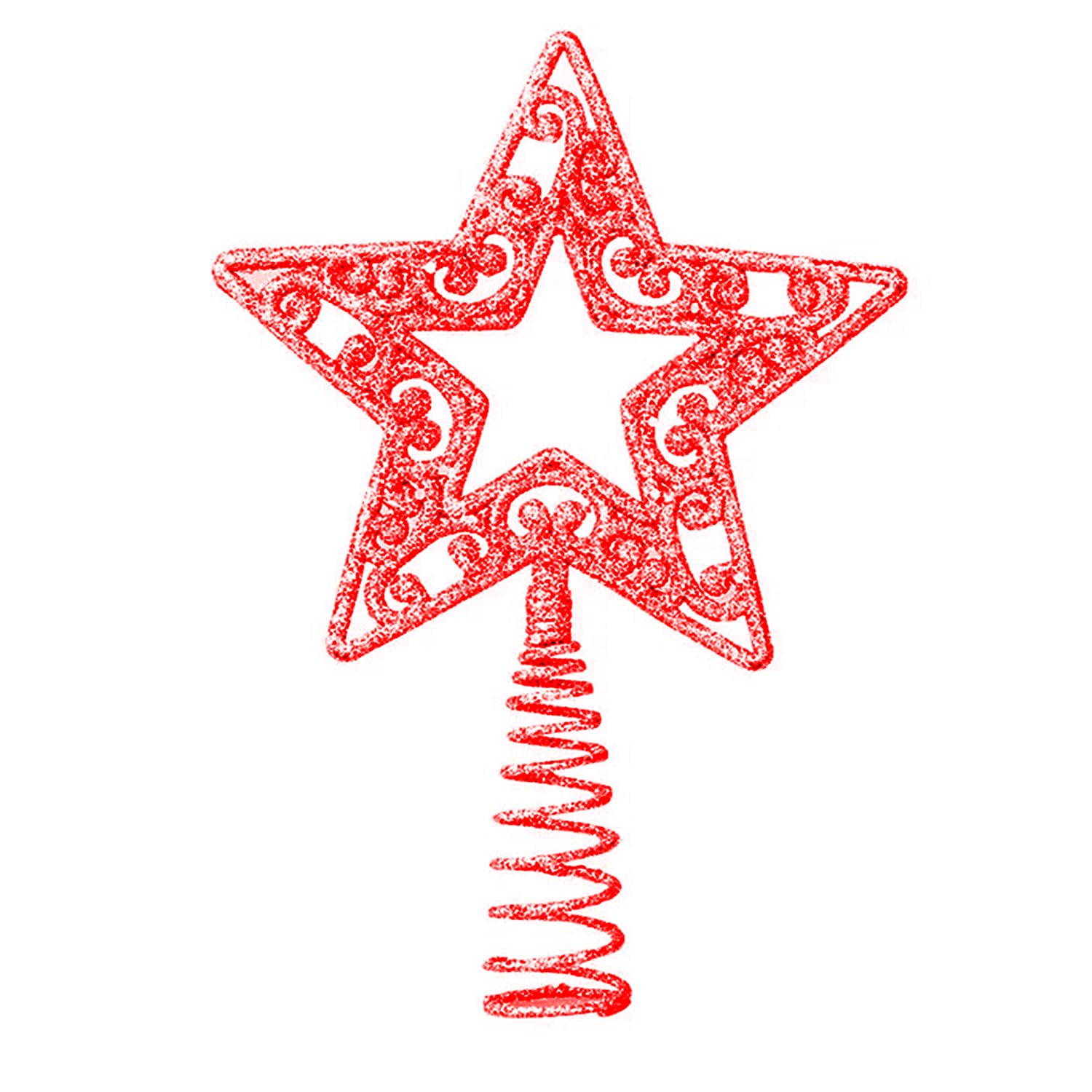 Tech Island Red Christmas Tree Top Star, 19Cm Xmas Tree Topper Glitte Design Treetop Holiday Seasonal Decoration Fit For General Size Christmas Trees (Red)