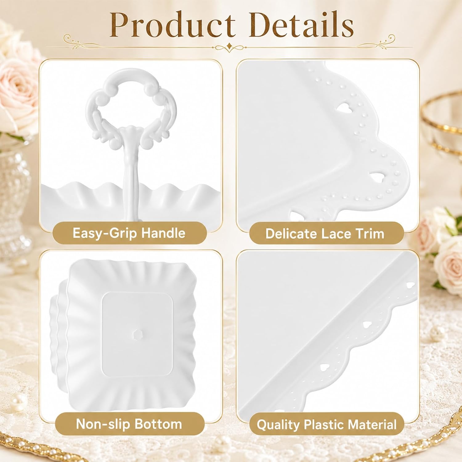 5 Pcs Dessert Table Display Set, 2 Pcs White 3-Tier Cake Stands & 3 Pcs Large Serving Trays, Plastic Cake Stand Set for Wedding, Party Decor, Fruit Platter, Home Organization image 3
