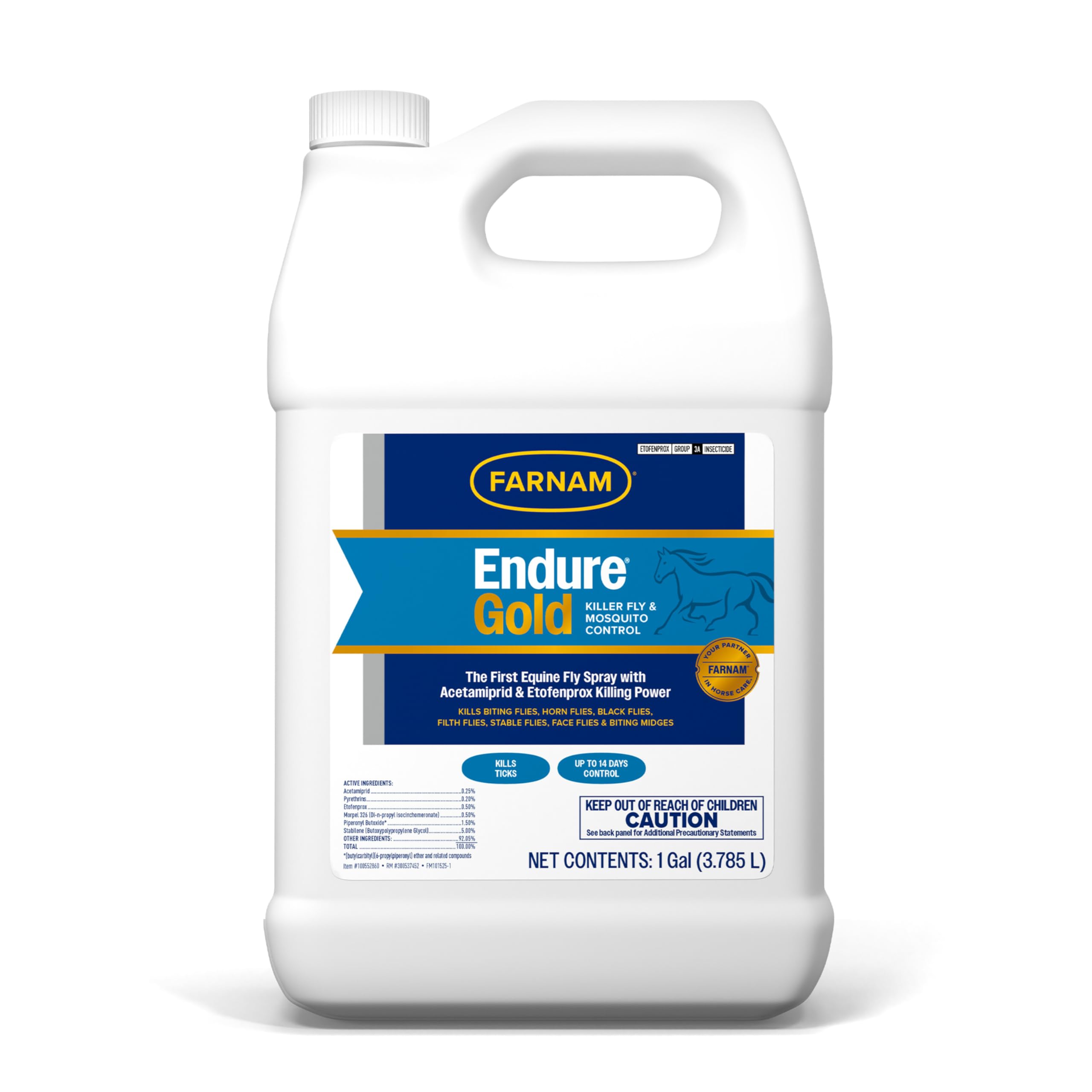 Farnam Endure Gold Fly Spray for Horses, Killer Fly Spray Powered by Acetamiprid & Etofenprox, Kills Biting Flies Fast and Protects Up to 14 Days, One Gallon