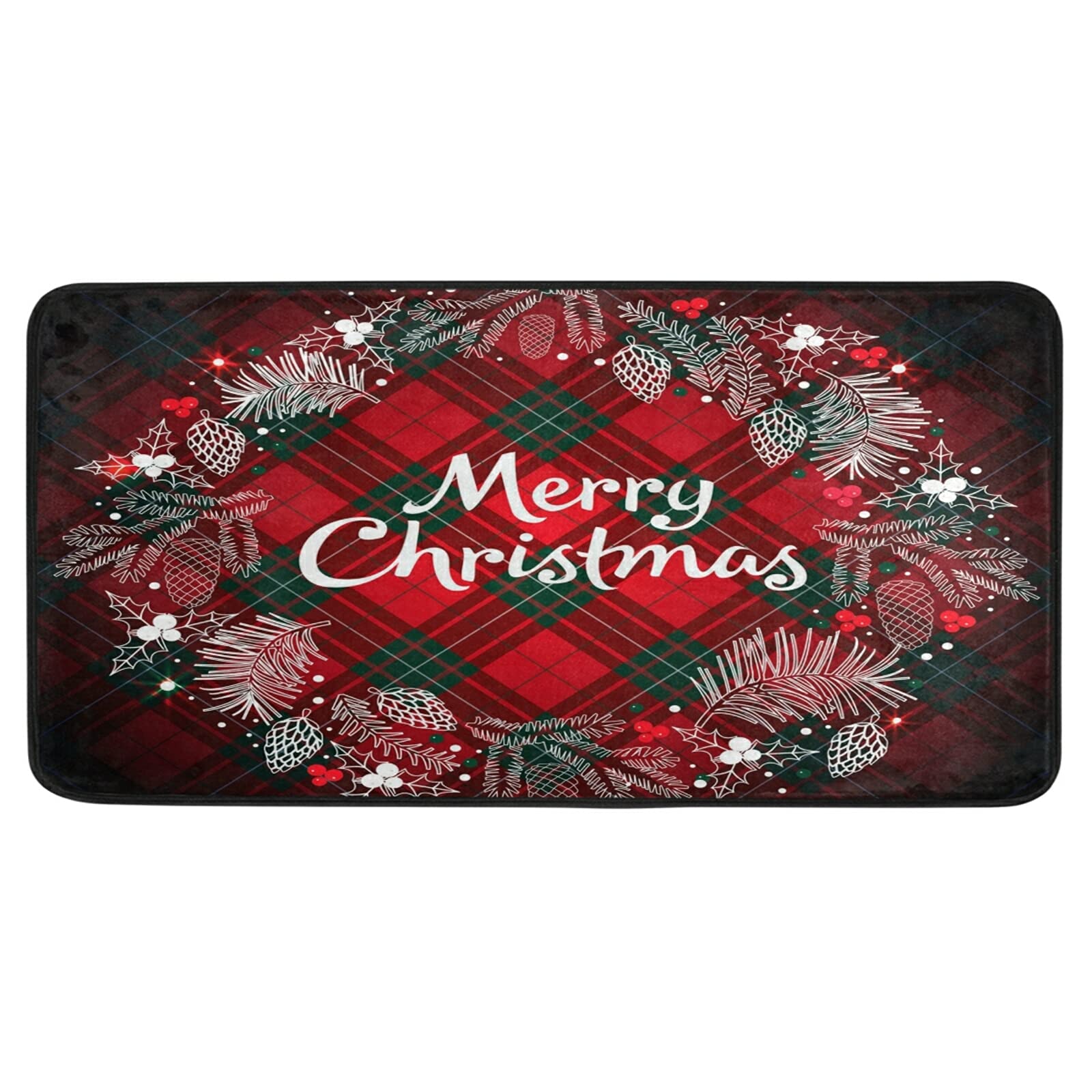 senya Christmas Rugs Kitchen Rugs Runner Christmas Monogram Wreath Tartan Plaid Doormat Bath Rugs Mat Non Slip Area Rugs for Bathroom Kitchen Indoor 39