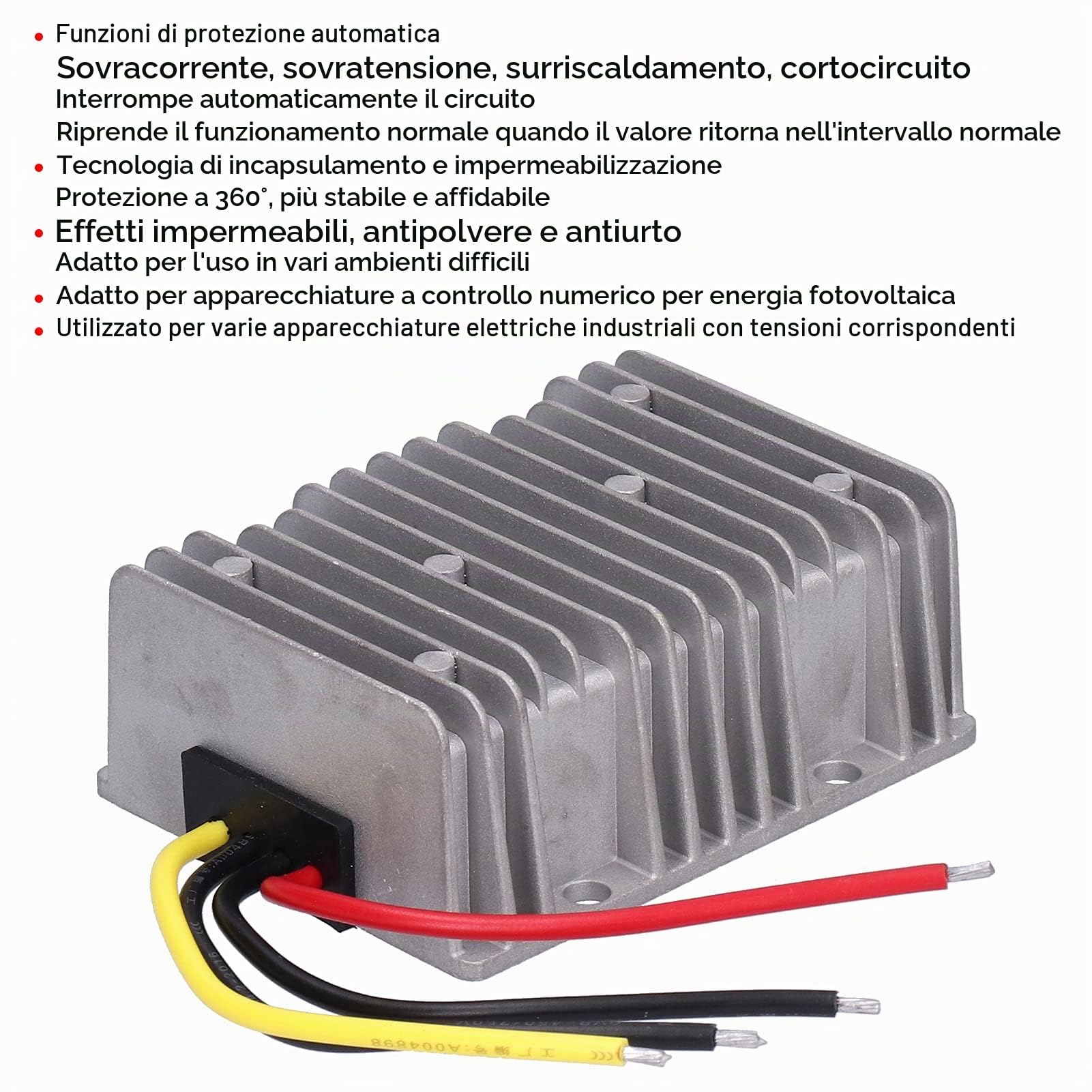 Convertitore Buck DC-DC Regolatore di Alimentazione Trasformatore di Tensione Trasformatore di Tensione 36V 48V a 12V 30A 360W Involucro in Alluminio Allargato IP67 Regolatore di Tensione con Schema D