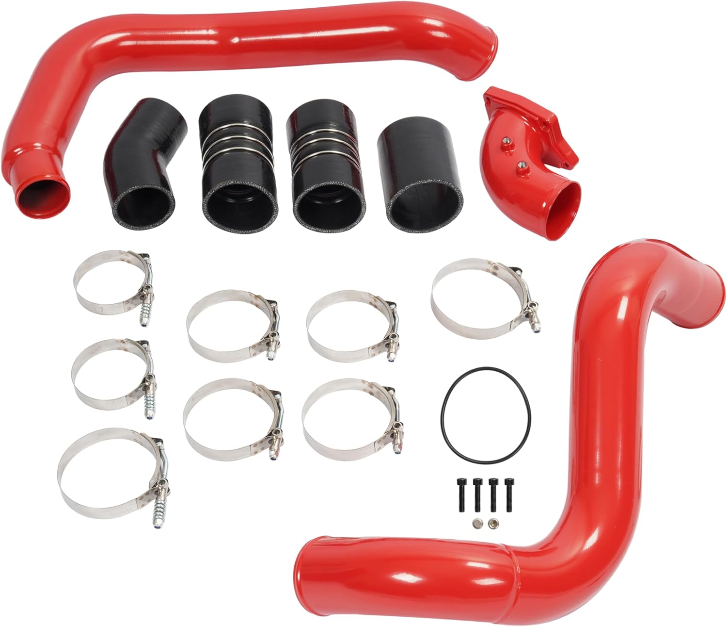 Intercooler Pipe Air Intake Elbow Compatible with 2003-2007 Ford F-250 F-350 F-450 F-550 Excursion Super Duty 6.0L 363ci OHV V8 Diesel Turbo Aluminium Stainless Steel Rubber Red