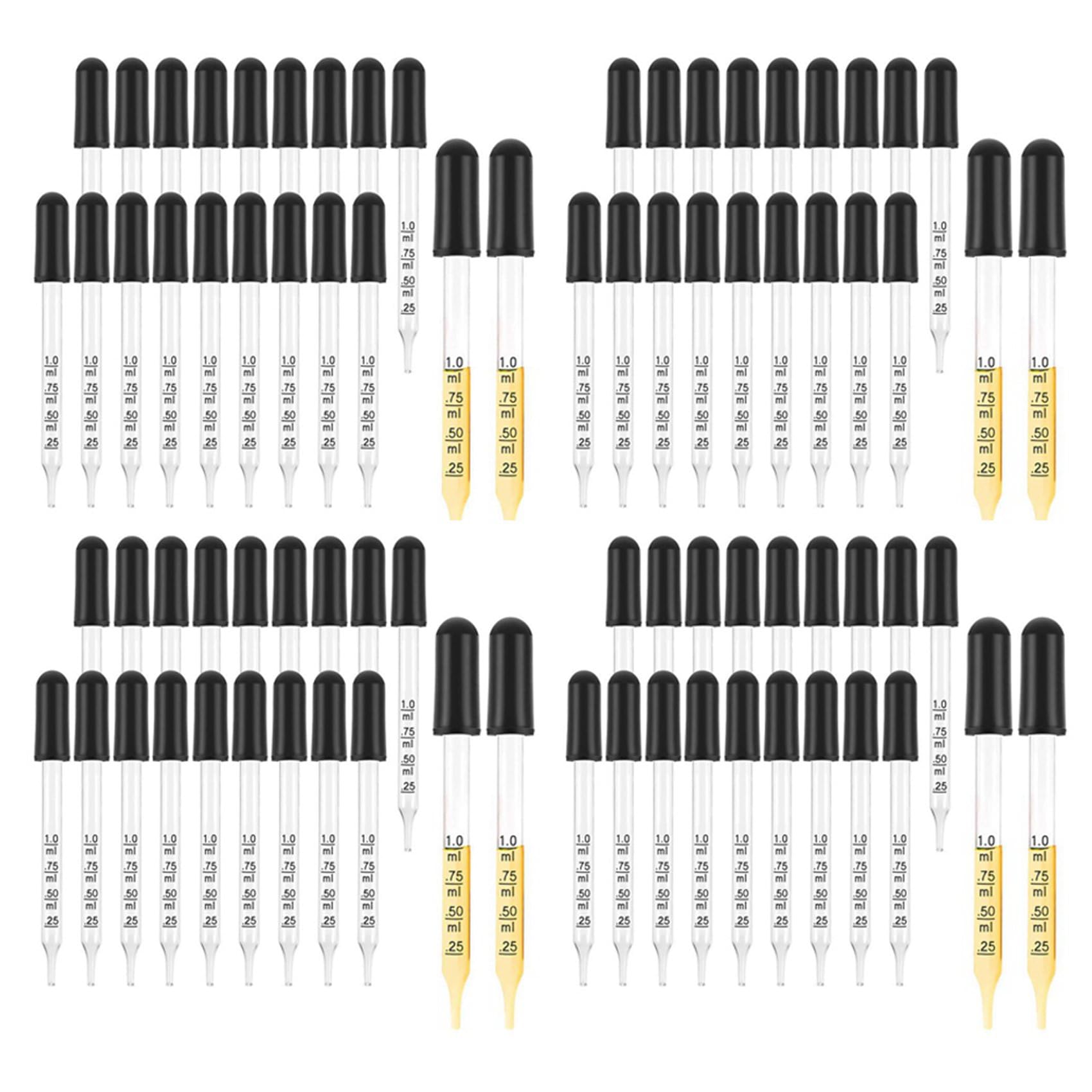 Hndhbfgrt 80Pcs 1Ml Glass Liquid Droppers, Eye Dropper Pipettes with Black Suction Bulb, for Makeup Art Liquid,Straight Tip Style