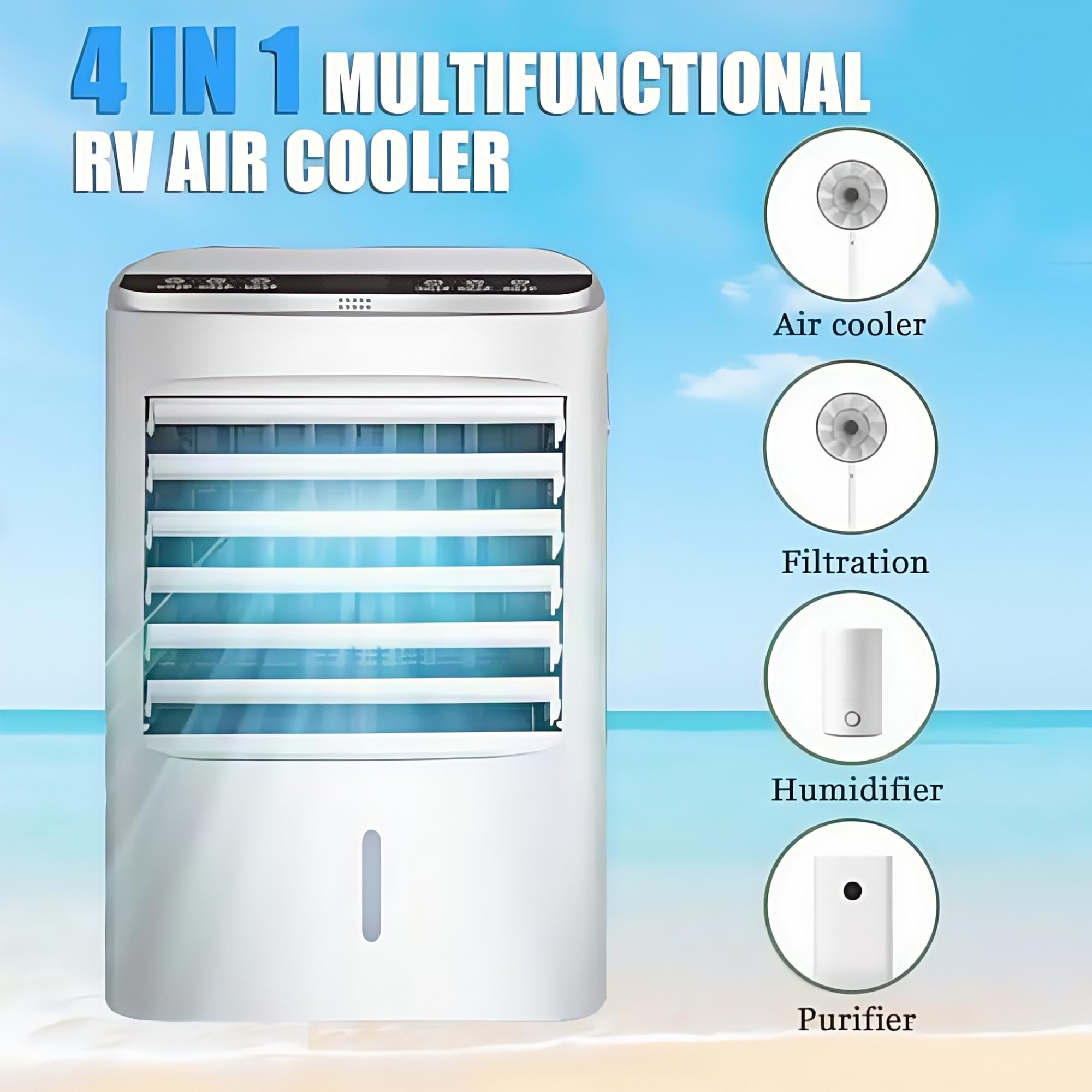 Aire acondicionado portátil - Mini enfriador evaporativo, para vehículos, 24 V, con ventilador de refrigeración, ideal para autocaravanas y camiones, con 3 velocidades de viento y temporizador.