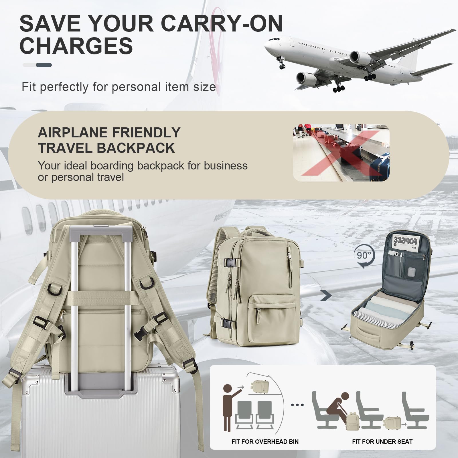Zaino da Viaggio per Ryanair 40x20x25 Bagaglio a Mano Zaino Borse da Cabina per Ryanair Il Sedile Zaino Aereo Bagaglio a Mano Donna Borsa Cabina Viaggio Zaino Viaggio Casual Daypack,Grigio-Marrone