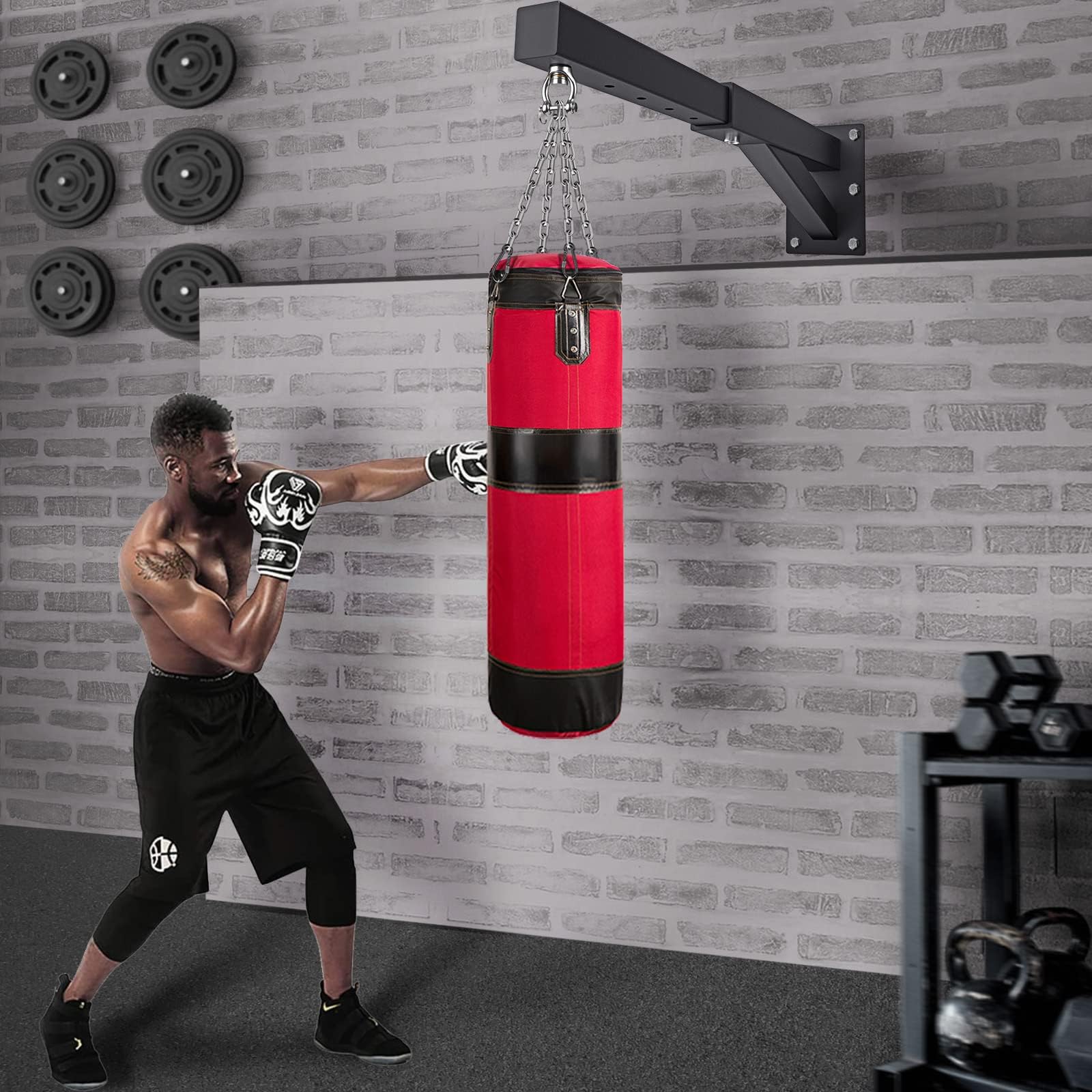 SELEWARE Colgador para Saco De Boxeo, Soporte De Pared, Robusto Soporte De Pared para Saco De Boxeo, Muay Thai - Boxeo Y MMA, Longitud Ajustable
