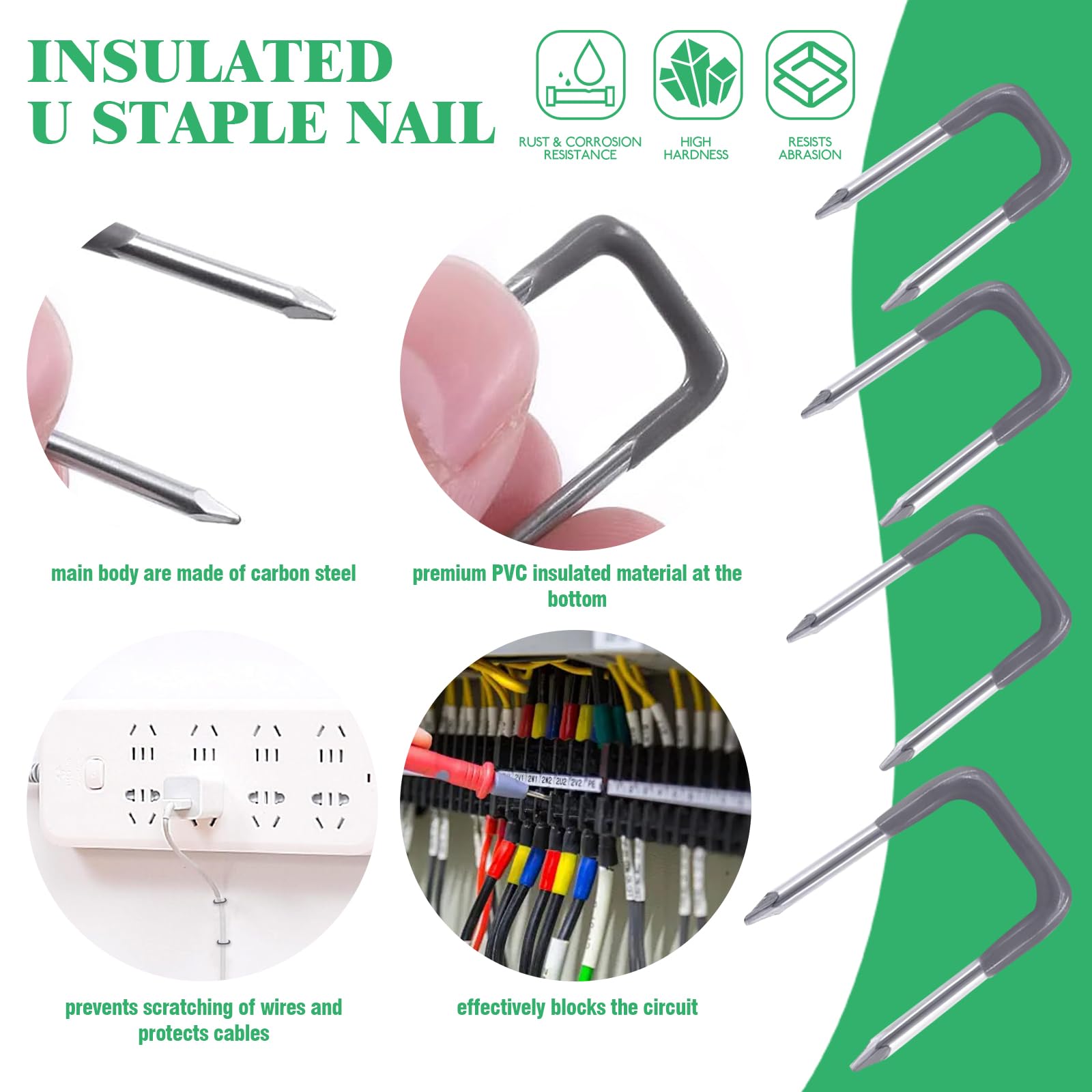 800Pcs 4mm 6mm 8mm 10mm J-Hook Ethernet Cable Nails Wire Clips with Steel Nails and 5/8" 3/4" 1/2" 1" Insulated U Staple Nail for Home Office Business — Amazon image 3