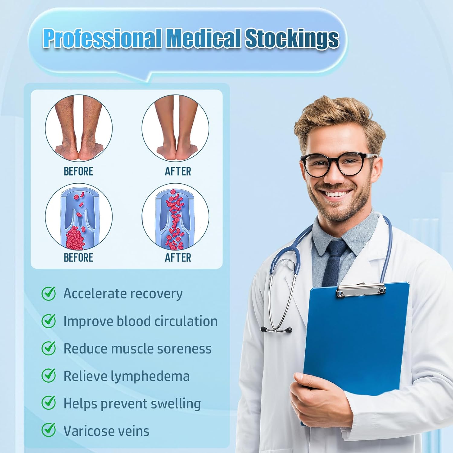 Athbavib 20-30mmHg Compression Stockings for Women and Men, Thigh High Closed Toe Medical Graduated Compression Socks, Best Support for Treatment Varicose Veins Swelling - Image 2