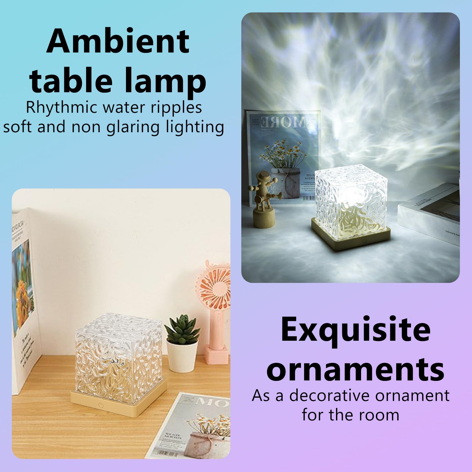 HESUSLA Lights Projector Rechargeable, Touch Cube Color Changing Light with 16 Colors 4 Modes Dimmable Cordless Mood Lamp for Shower, Ambient Lighting for Bedroom and Bathroom: Ocean Wave