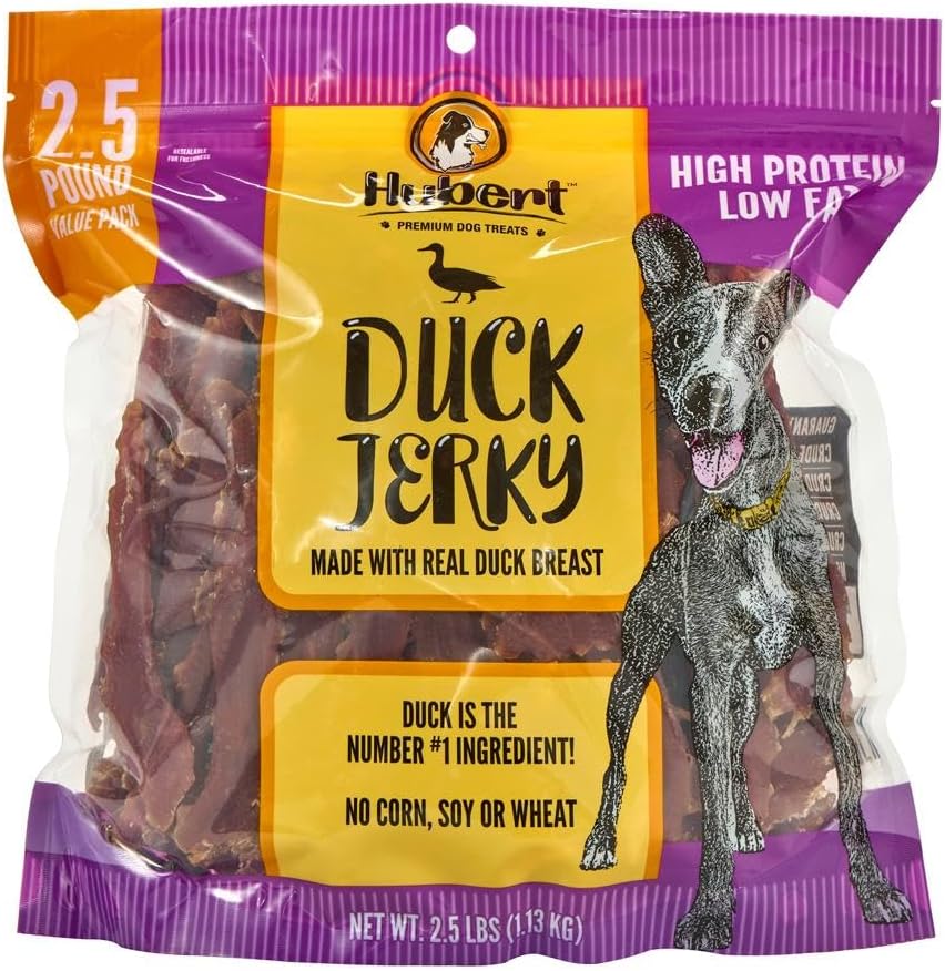 Hubert Pet Premium Duck Jerky Dog Treats, Grain Free, Low Ingredient, USA Tested, 2.5 lbs Super Value Pack