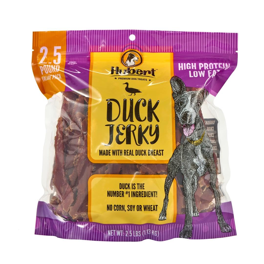Hubert Pet Premium Duck Jerky Dog Treats, Grain Free, Low Ingredient, USA Tested, 2.5 lbs Super Value Pack