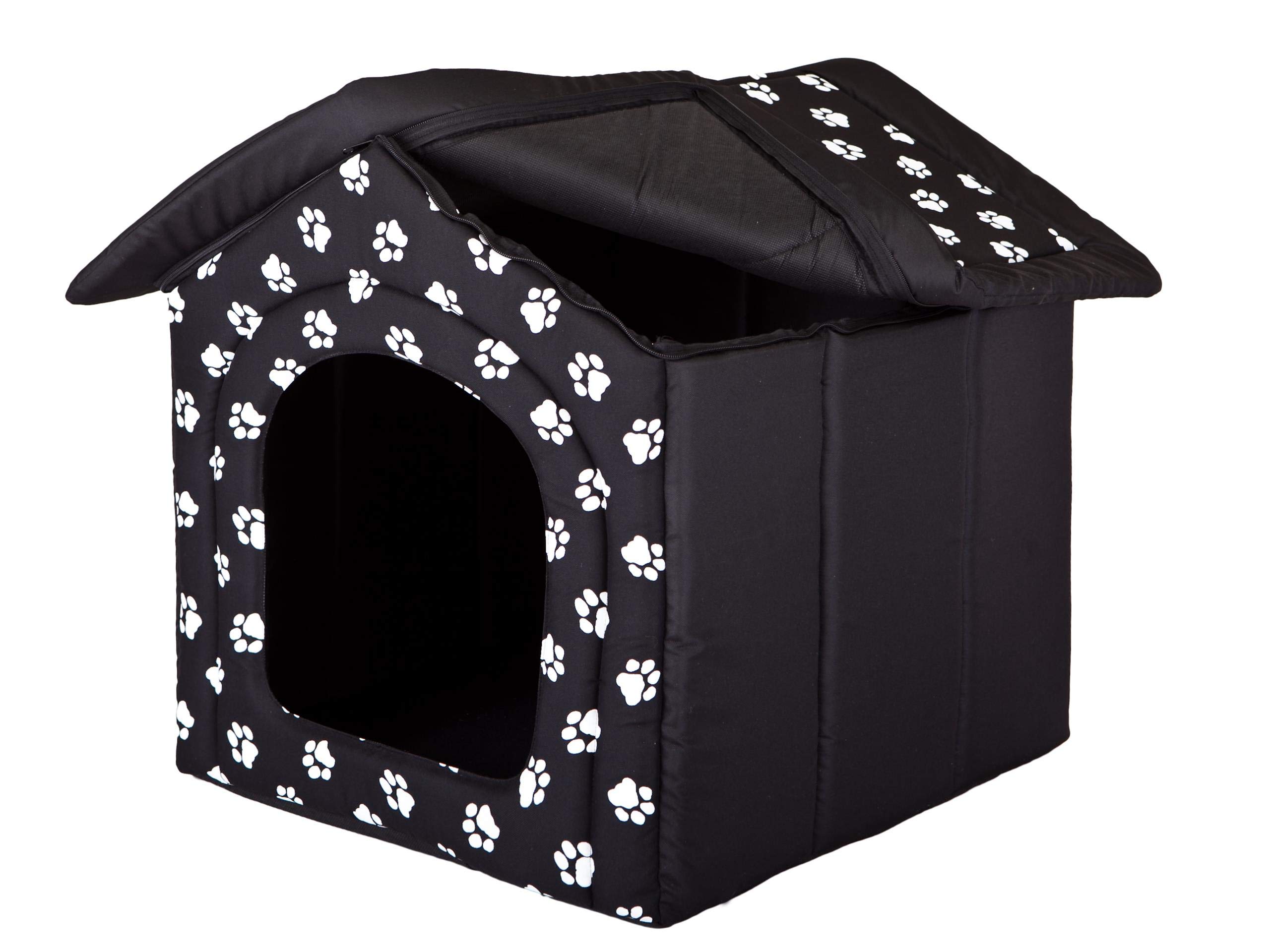 Pillowprim Hundehütte Hundehöhle Hundebett Hundehaus Katzenhöhle mittle M - 44x38 cm schwarz mit Pfoten