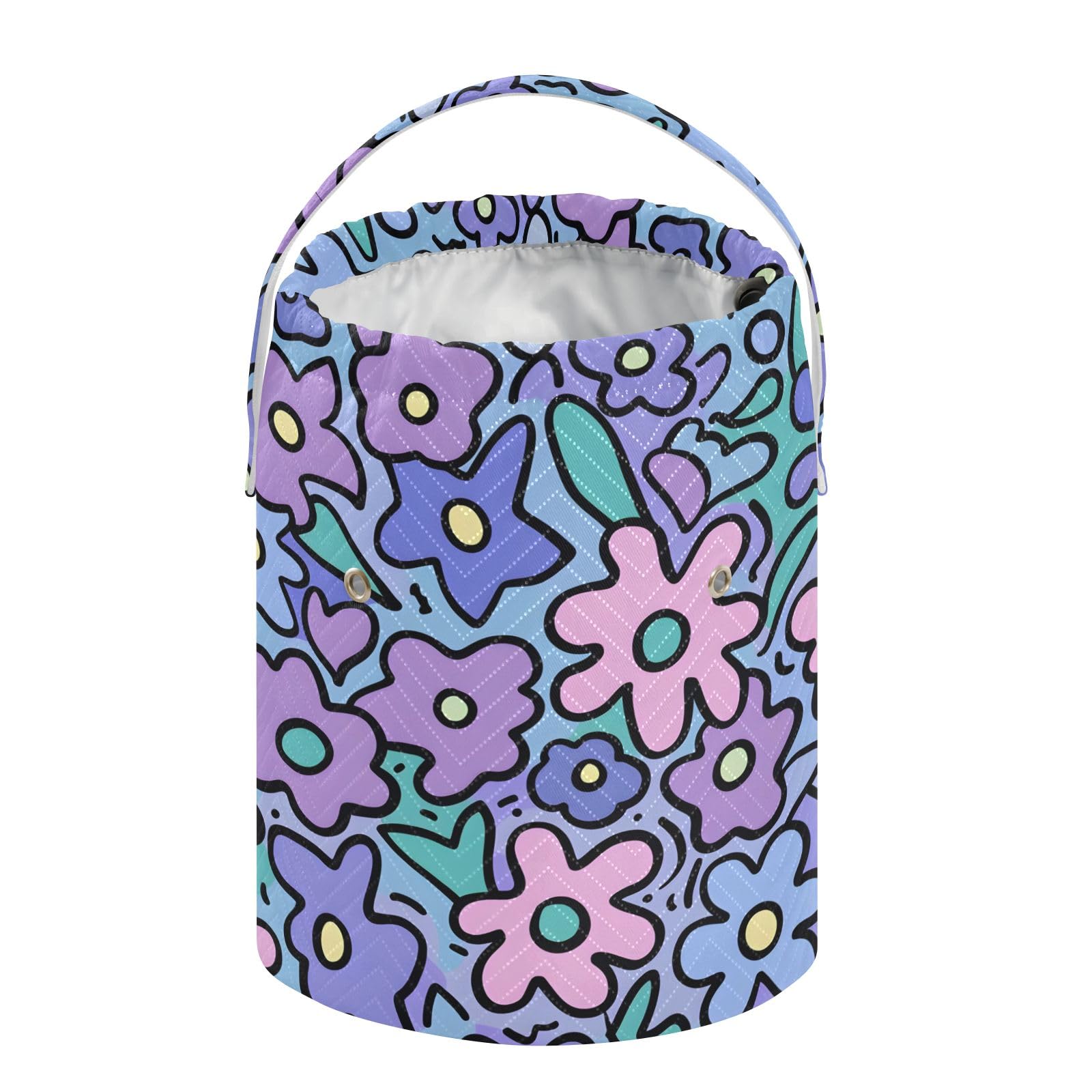 Yarn Storage Bag Small Crochet Bag Knitting Bag Organizer Purple Flowers Cartoon Yarn Bags for Crocheting Basket