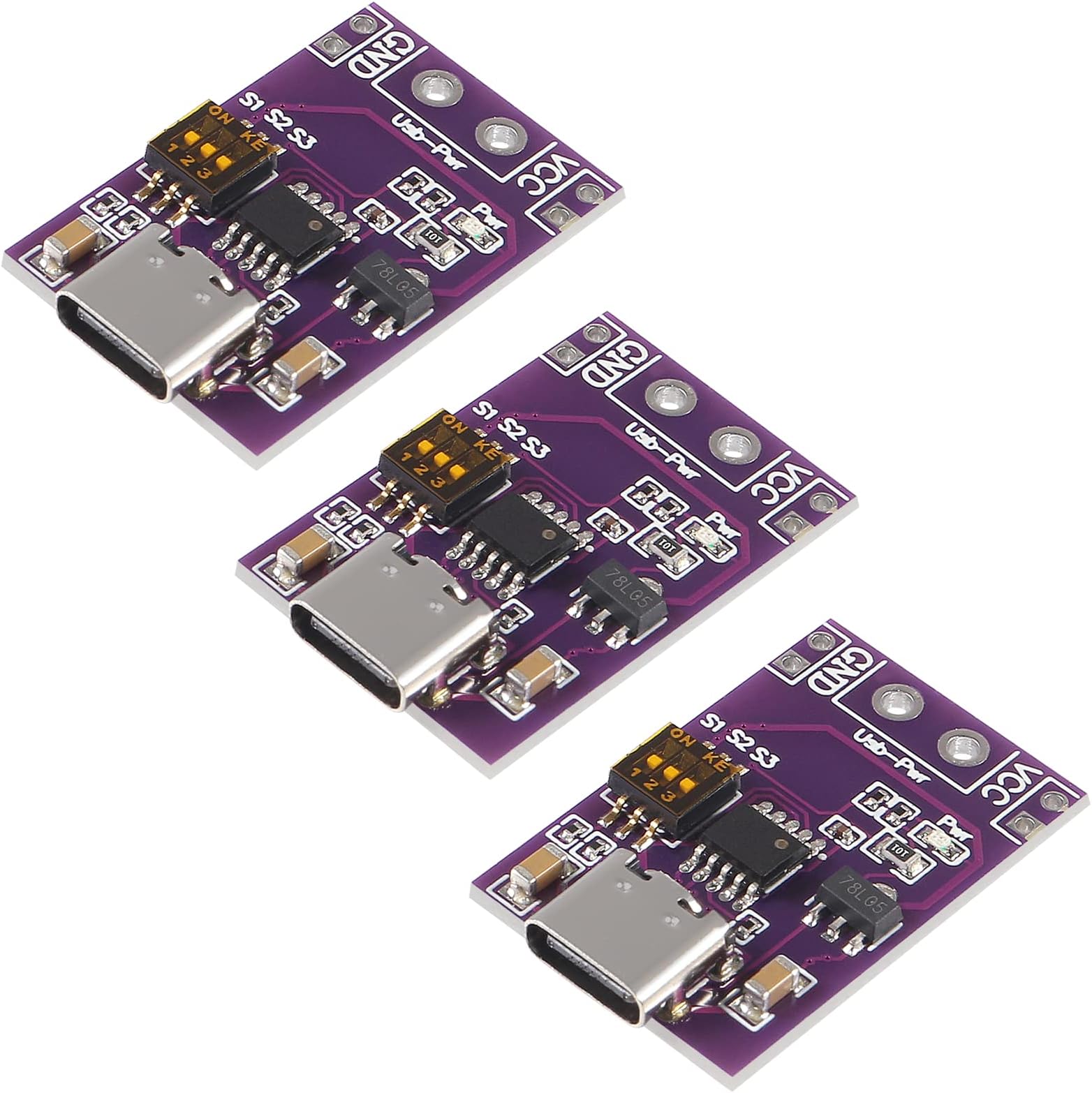 3Pcs Type-C QC AFC PD2.0 PD3.0 to DC Fast Charge Decoy Trigger Polling Detector Power Supply Change Board Module Support 5V 9V 12V 15V 20V Fixed Voltage Output