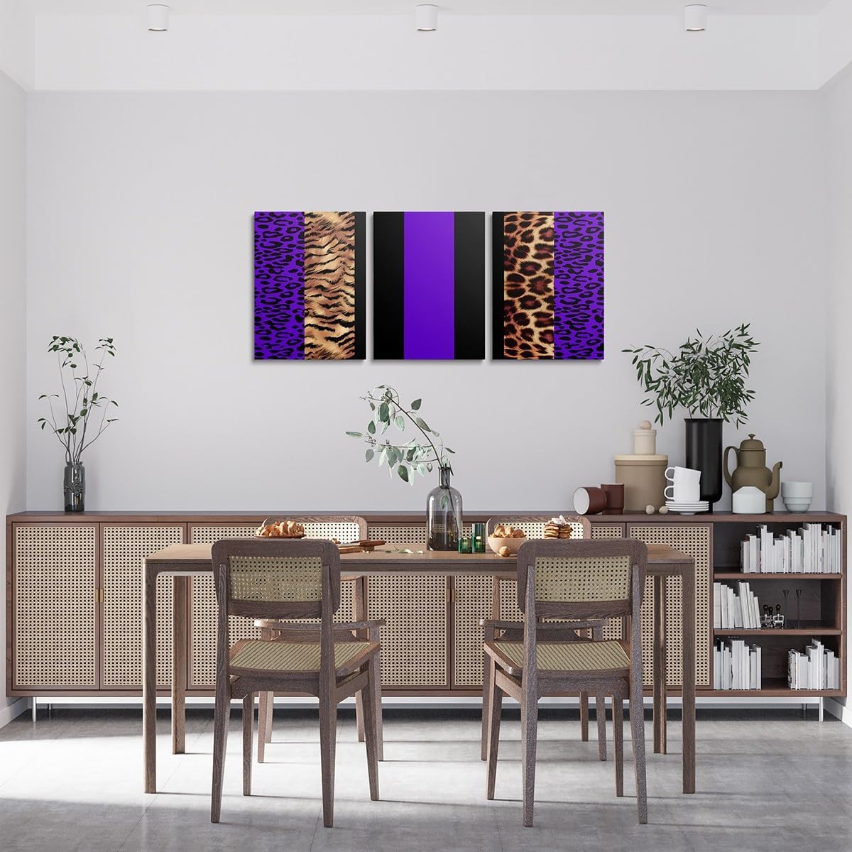 Leopard Fur Print 3 Piece Canvas Wall Art for Living Room Cheetah Office Wall Decor Artwork Posters 12"x16"x3pcs Animals Purple Black Bathroom Wall Art for Home Decor Safari Wall Painting Zebra