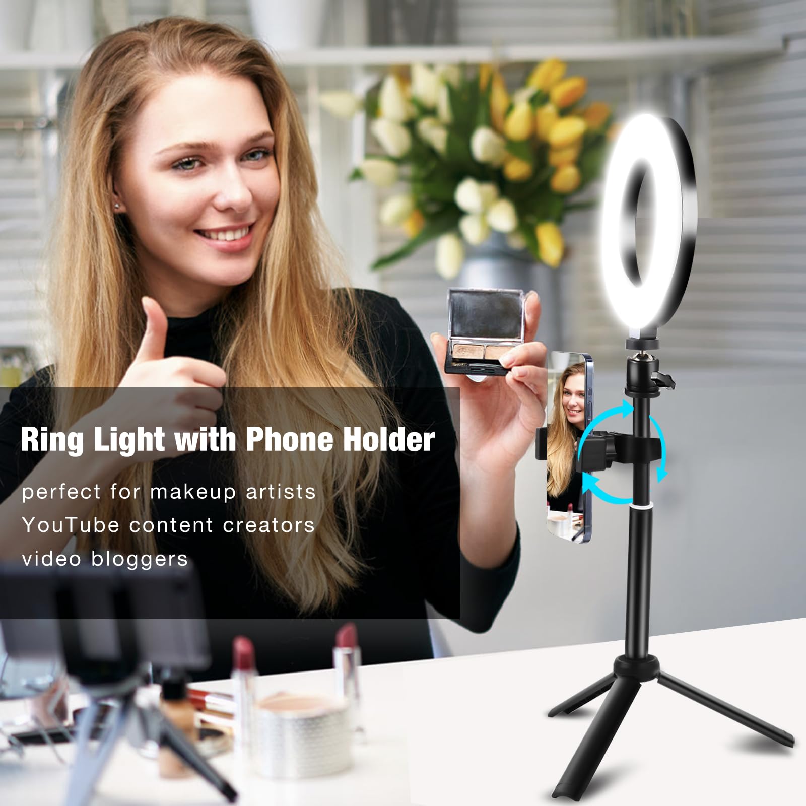 Railee Ring Light 6" LED Luce Selfie Videoconferenza con Treppiede Telefono 3 Modi