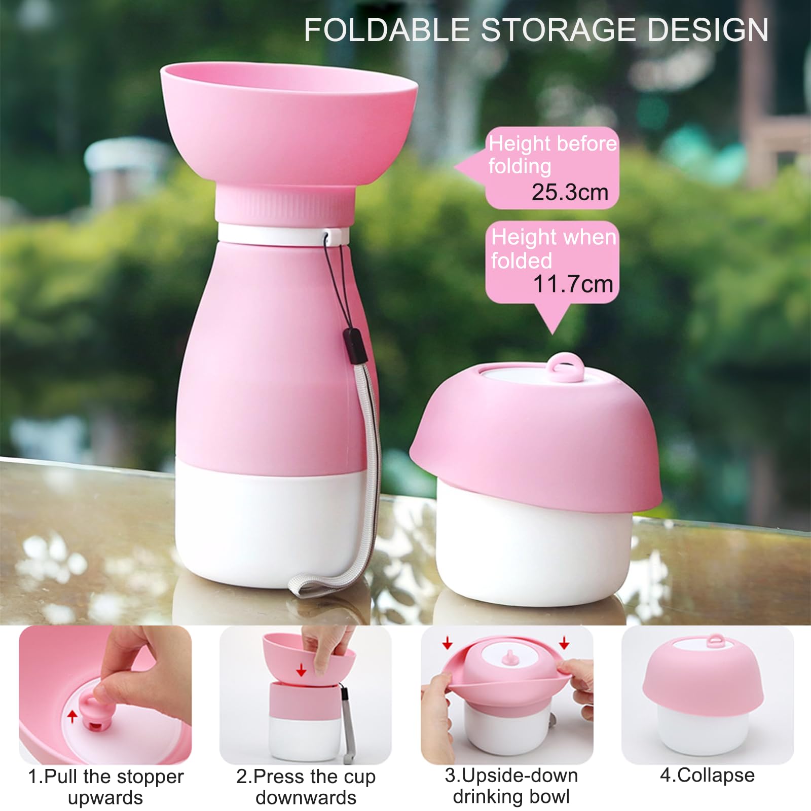 Butelka do picia dla psa, 3 w 1, z pojemnikiem na napoje o pojemności 350 ml, pojemnik na wodę 600 ml i pudełko na karmę 260 ml, idealna na spacery z psem, w podróży i na kemping (niebieska)