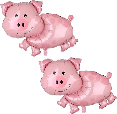 2 globos de aluminio de Mylar en forma de cerdo rosa, decoración de fiesta temática de animales de granja, suministros de decoración de cumpleaños,