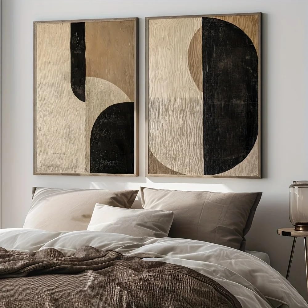 LTjiajuypd Retro Geometric Abstract Wall Art Posters Canvas Painting Black Beige Simple Modern Home Decor(40x55cm-2Pcs)