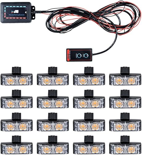 Miniatura 8 de 16 barras de luces estroboscópicas intermitentes ámbar con 2 LED con clips + caja de control + patrón + kit de interruptor de indicador de modo