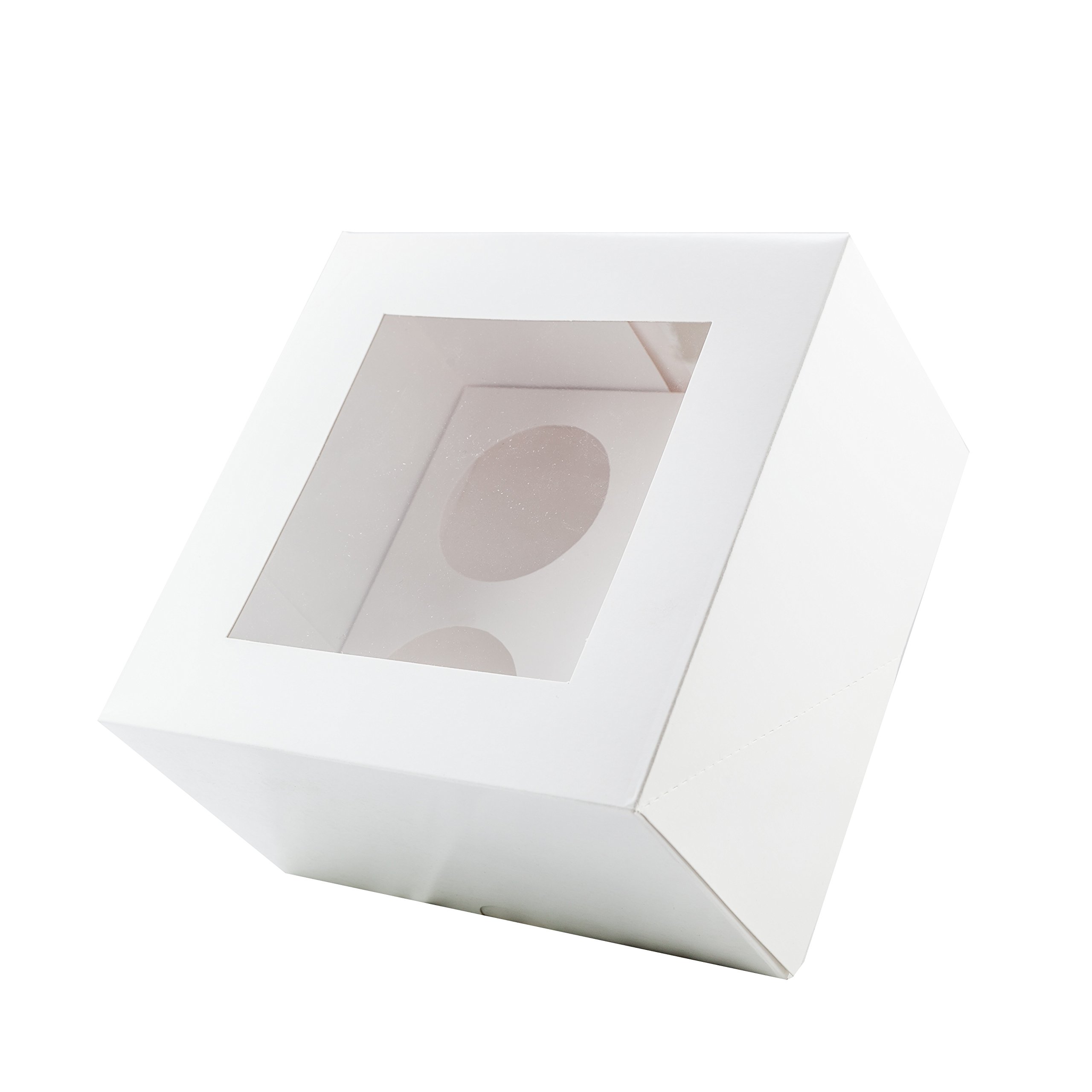 Bakers Toolkit Card Cupcake Boxes Holds 4 Cakes with Windows, Pack of 2, White