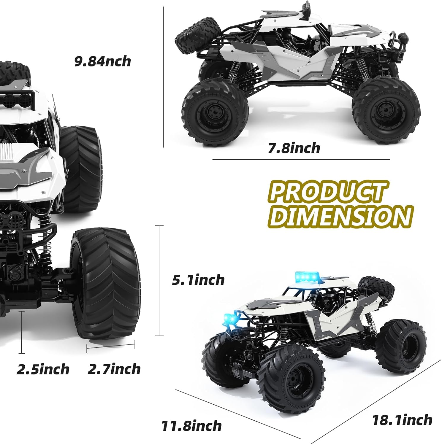 1:8 Large Amphibious RC Car – 4WD Waterproof Monster Truck Drives on Water & Land, All Terrain Remote Control Truck with LED Lights, Toy for Kids 3 Years and Up
