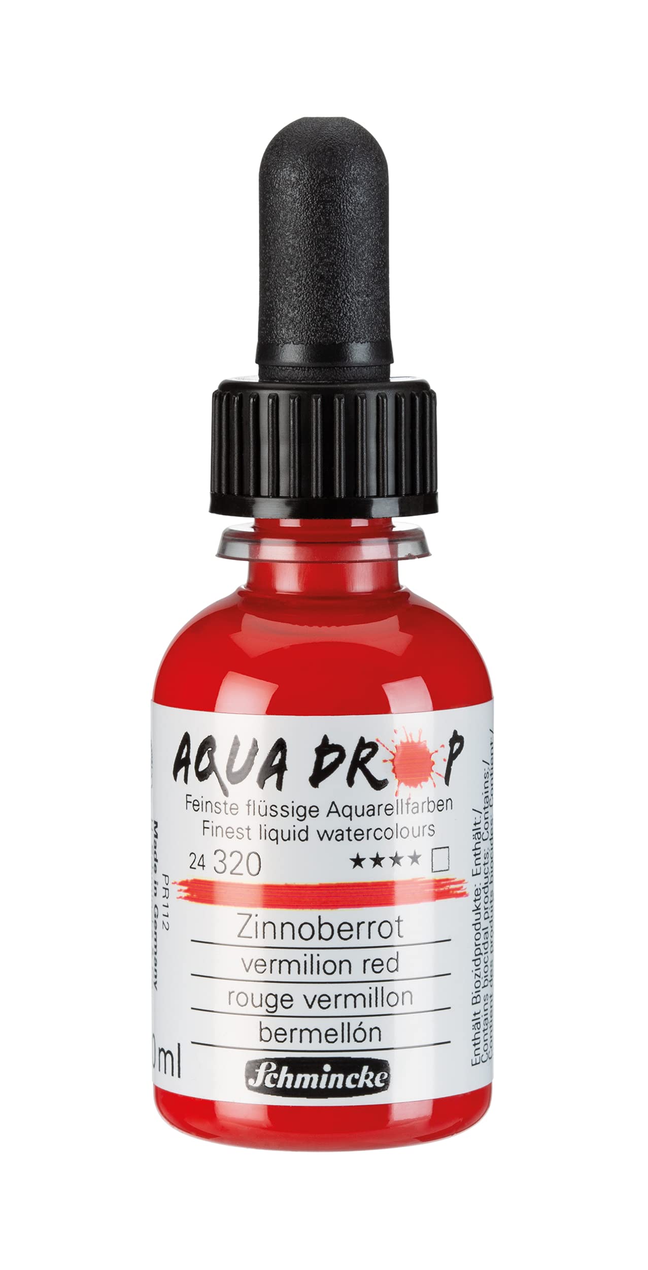 Schmincke, AQUA DROP, liquid, pigment-based watercolour, vermilion red in 30 ml pipette bottle, 24320034