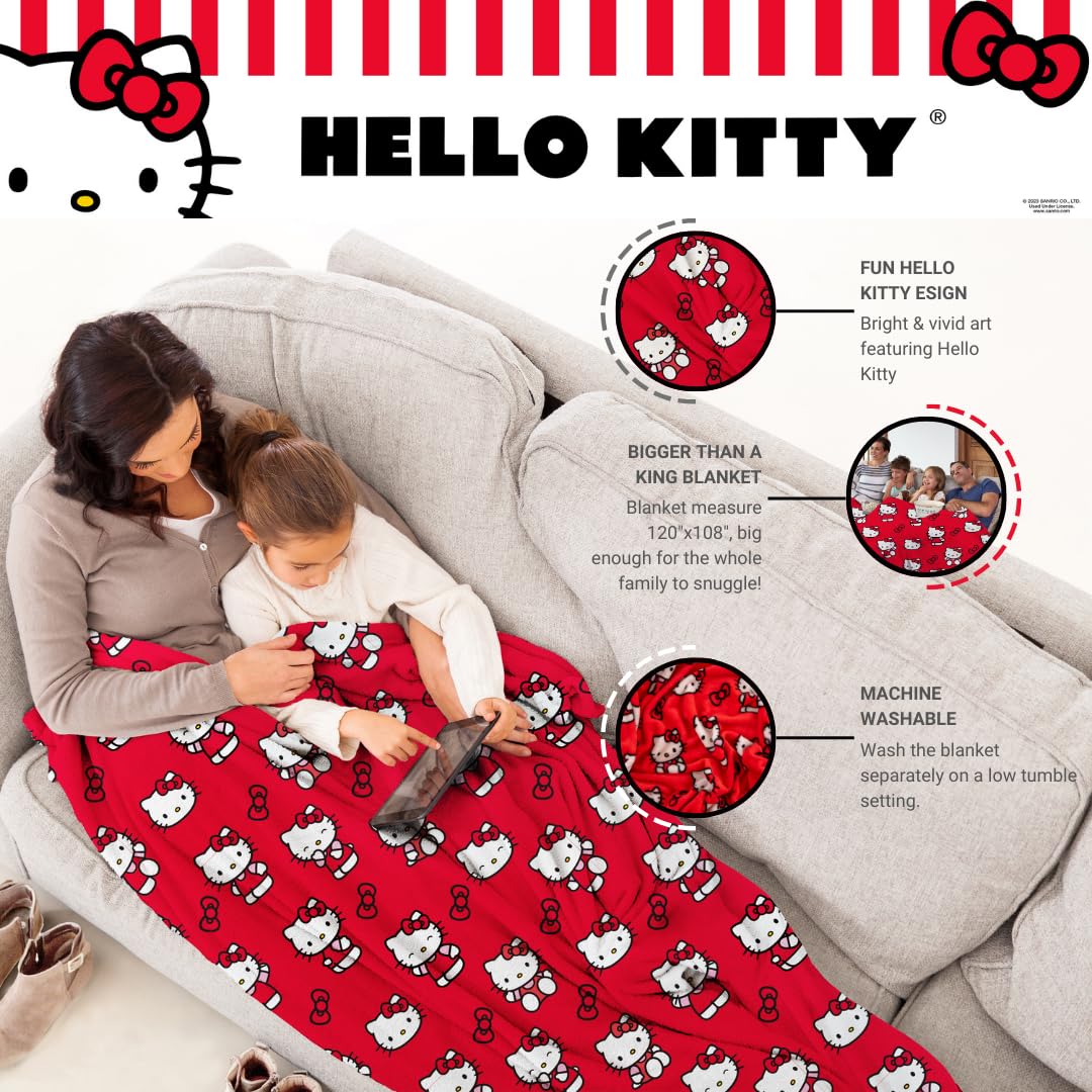 Franco Hello Kitty Bedding Supergemütliche übergroße Familiendecke, 304,8 x 274,3 cm, offizielles Lizenzprodukt, Sammlerstücke