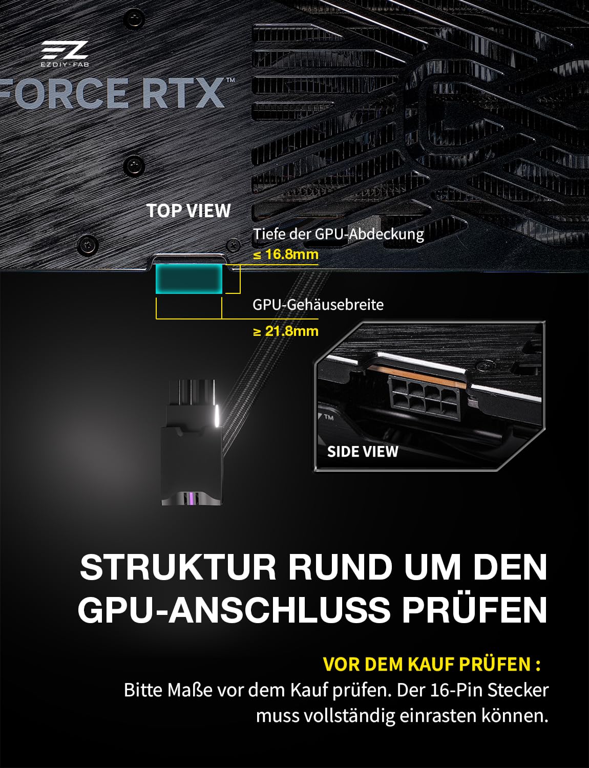 EZDIY-FAB UNIFAS ARGB 8-Pin PCIe-GPU-Verlängerungskabel, 16AWG, 90-Grad-Rechtwinkelstecker, 5V 3-Pin RGB-Synchronisation, Einheitliches Kabeldesign, nur Einzelner 8Pin-Stecker, Schwarz-STD