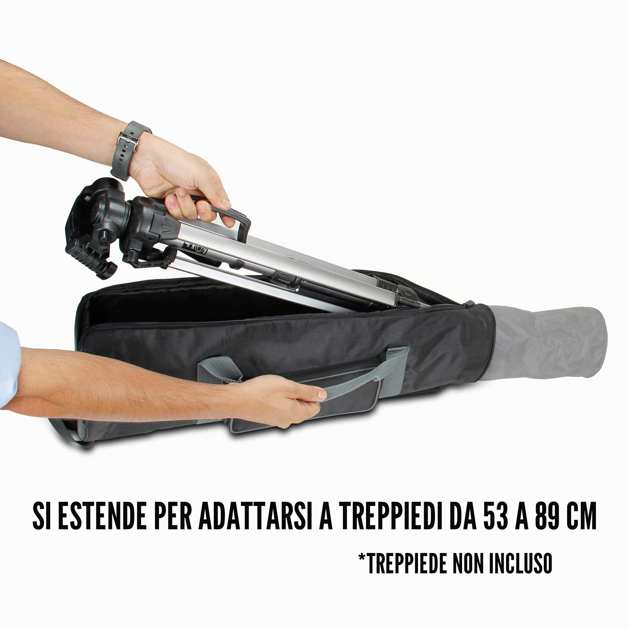 USA Gear Borsa Imbottita per Treppiede (nera) - Contiene Treppiedi da 53 a 89 cm - Prolunga Regolabile, Tasca Portaoggetti e Tracolla per Accessori Professionali per Fotocamera