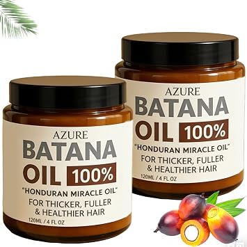 Azure Batana Oil for Hair Growth 100% Pure, Hydrating Oil for Thicker, Stronger Hair and Scalp Health, 4 Fl Oz 2PCS