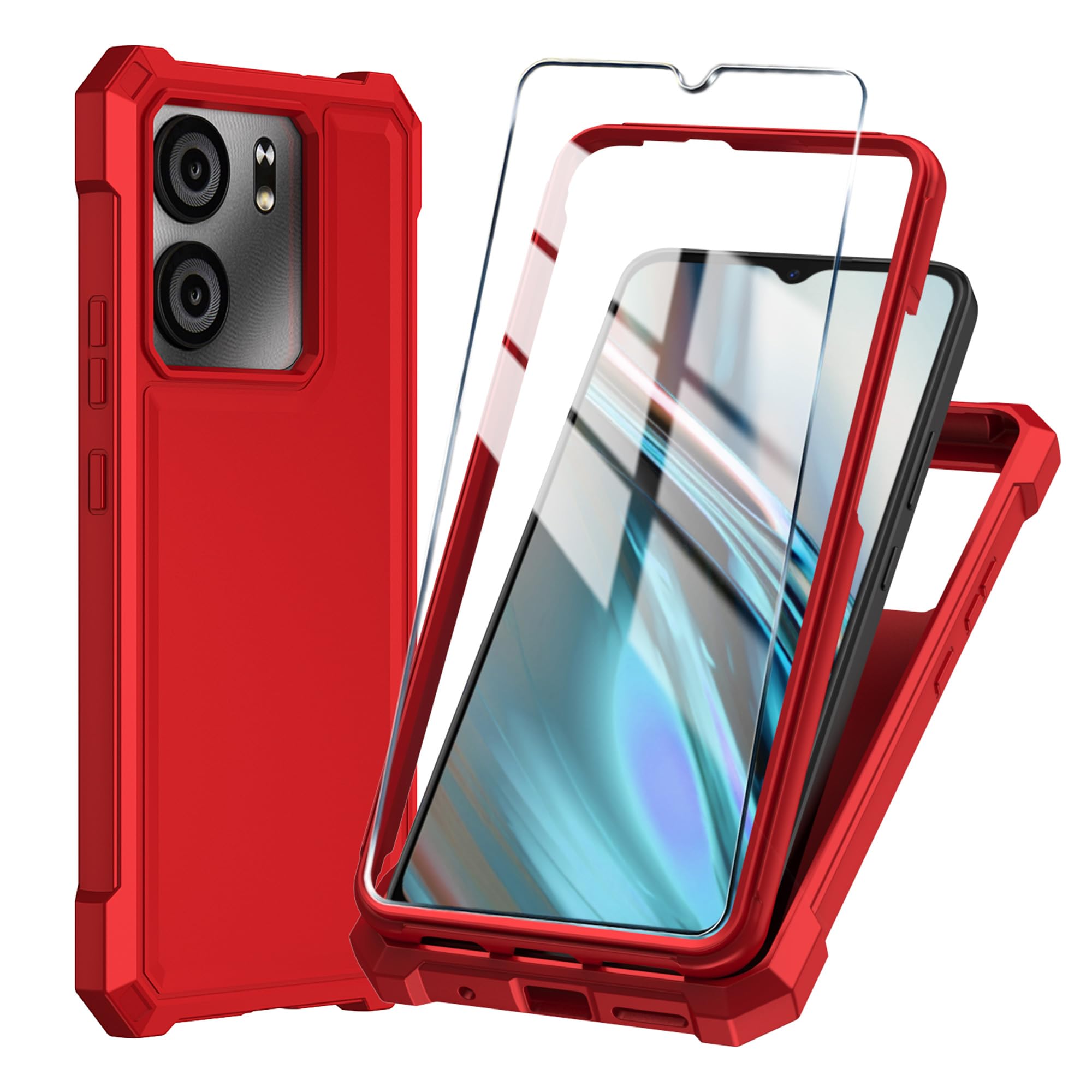 Mocotto for BLU View 5 Phone Case with Tempered Glass Screen Protector,Slim Soft Silicone Full-Body Protective Case for BLU View 5 (Red)
