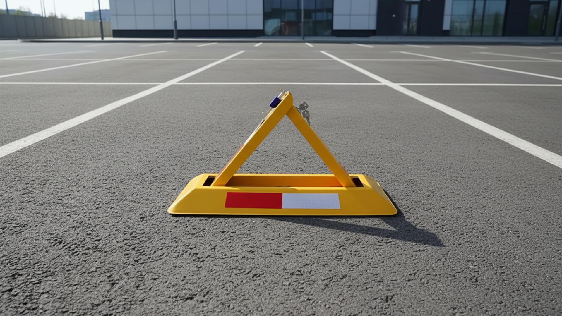 FERPASA® - Barrera de Parking Triangular Termolacada con Cerradura, Porta-candado y Bandas Reflectante - Valla de Aparcamiento Triangular