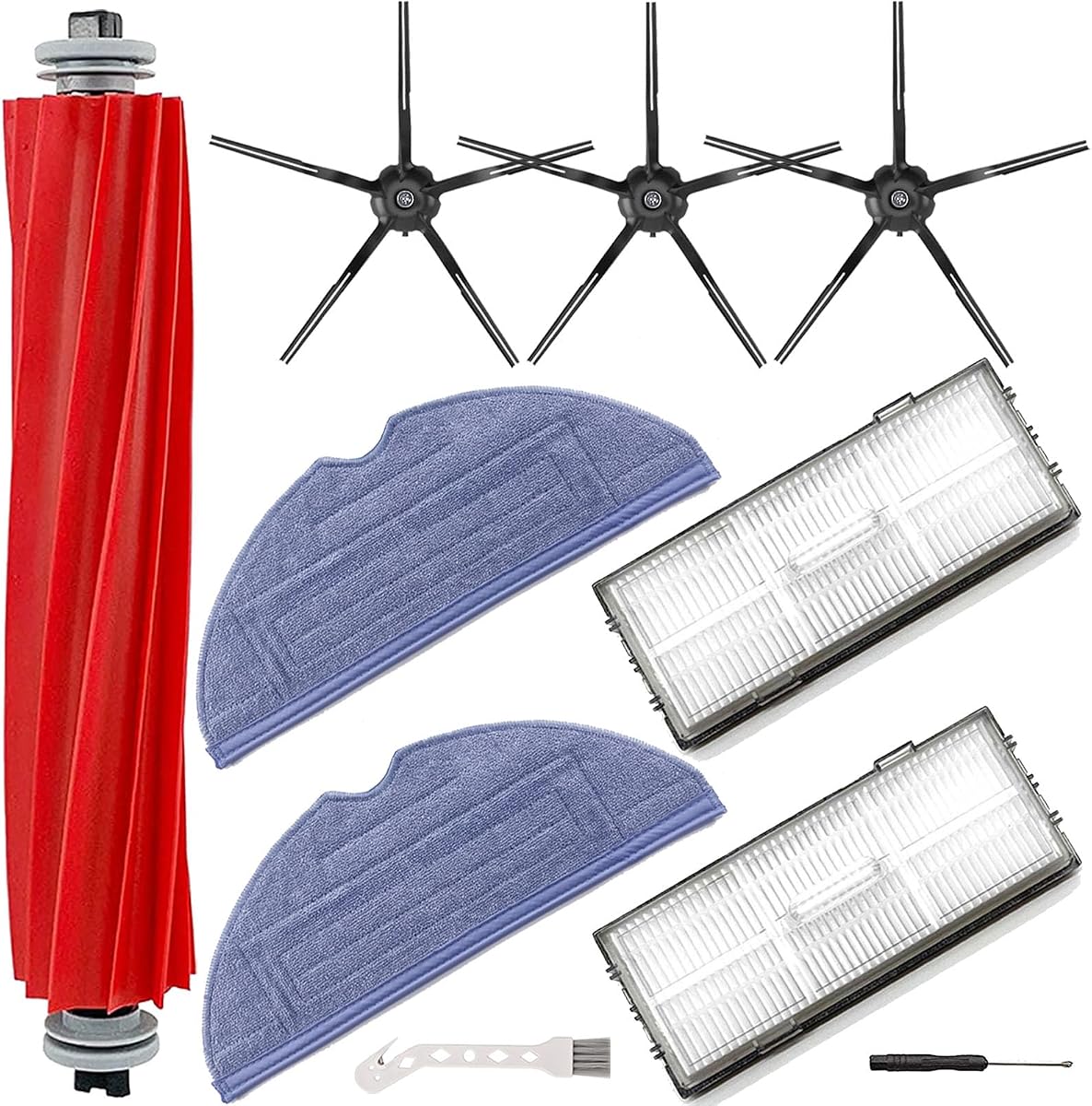Roborock Replacement Parts for Roborock S7,S7+,S7 MaxV,S7 MaxV Plus,T7S,T7 plus,T7S plus Robot Vacuum,1 Roller Brush, 2 Filter, 3 Side Brush, 2 Mop Cloth