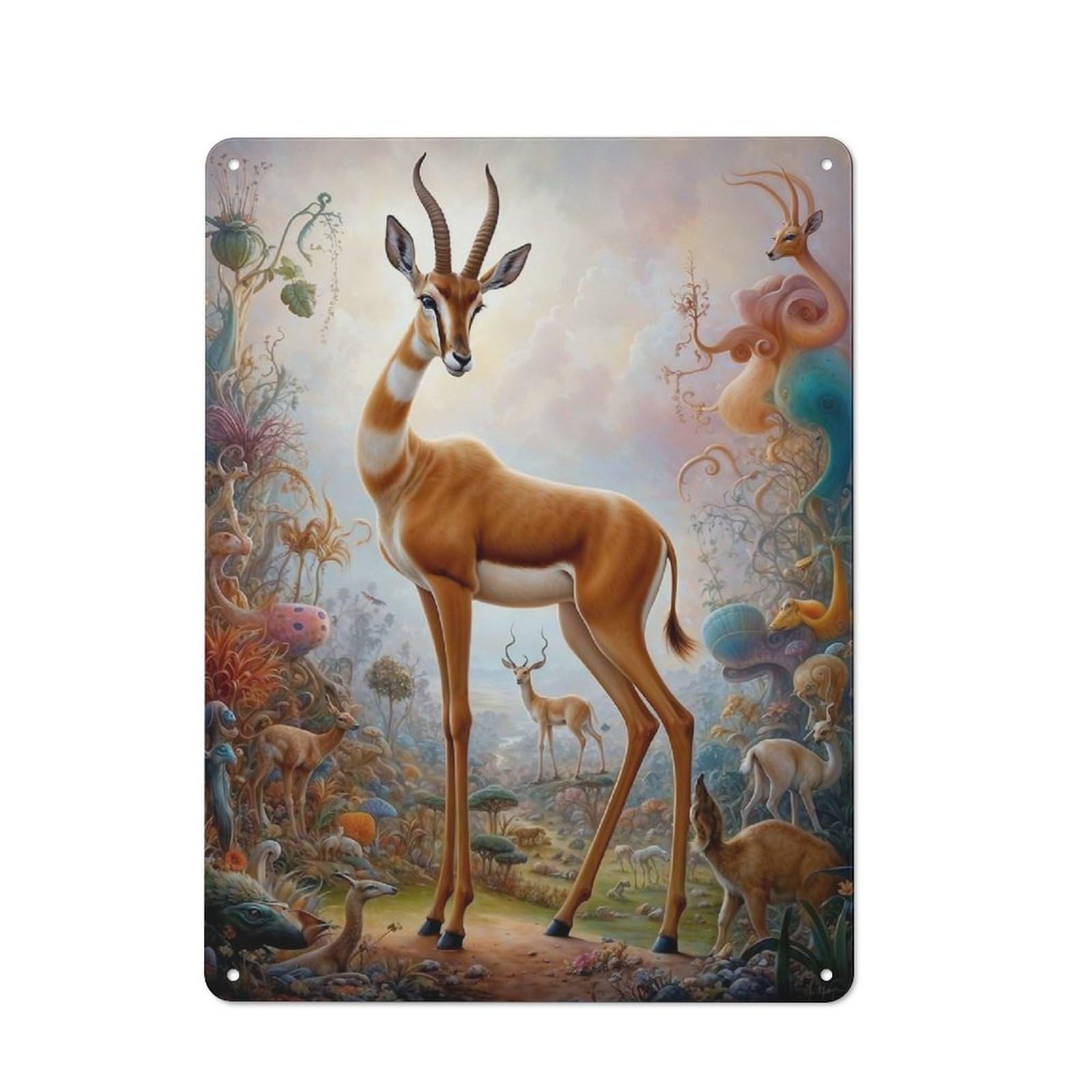 Junmoney Surreal Whimsical Gazelle Country Metal Wall Decor 40X30cm, Country Metal Sign For Kitchen, Cottage, Porch Or Garden Room