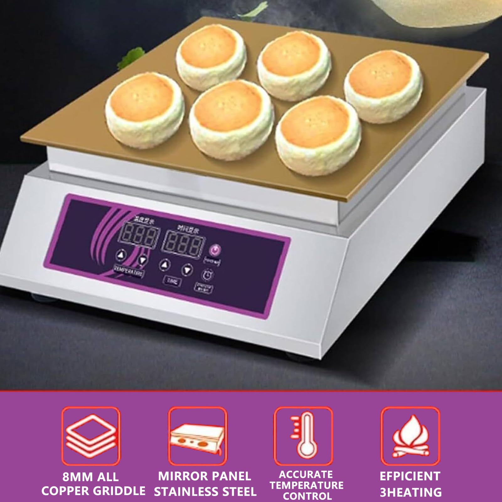 Máquina para Hacer soufflé | Máquina Japonesa para Hacer panqueques y soufflé | Máquina dorayaki con Cobre | Plancha eléctrica Comercial | Máquina para Hacer panqueques,1head