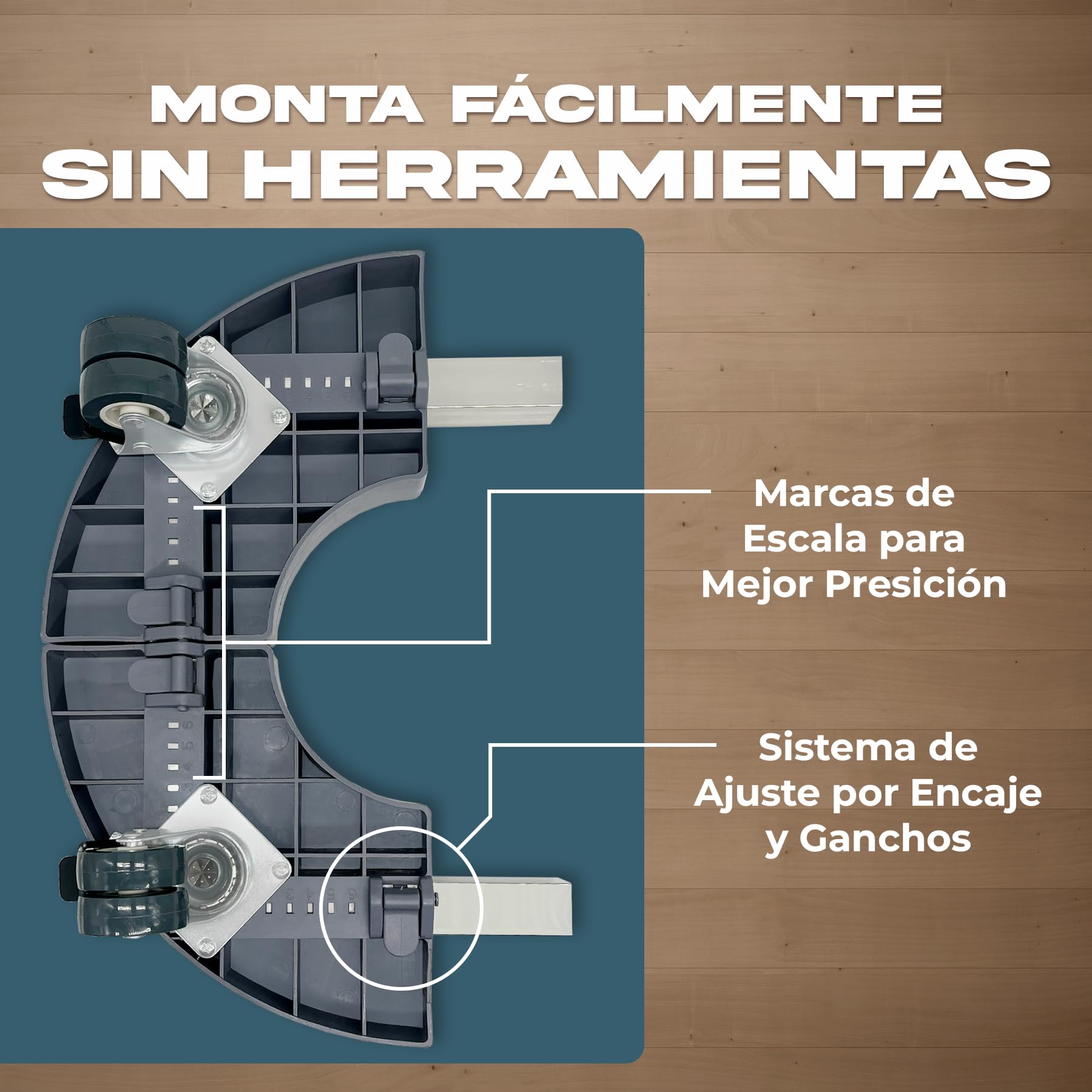 Base Redonda Ajustable 38-50 cm con Ruedas 300 KG – Plataforma Soporte ABS Alta Densidad + Acero Inoxidable – 4 Ruedas Dobles 360º con Freno – Para Macetas Grandes, Bombona Butano (SOPORTE + 4 RUEDAS)