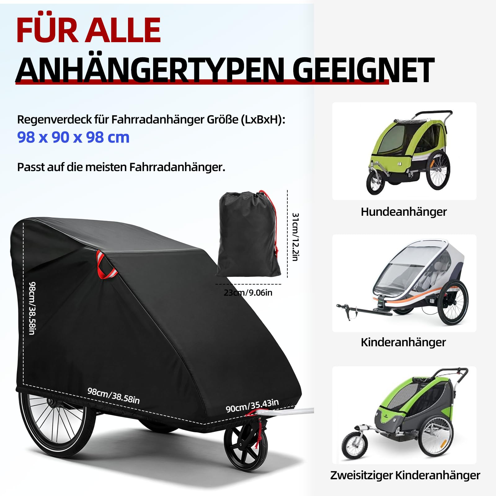 Parapioggia per bicicletta 98x90x98 cm impermeabile tessuto Oxford 420D nero