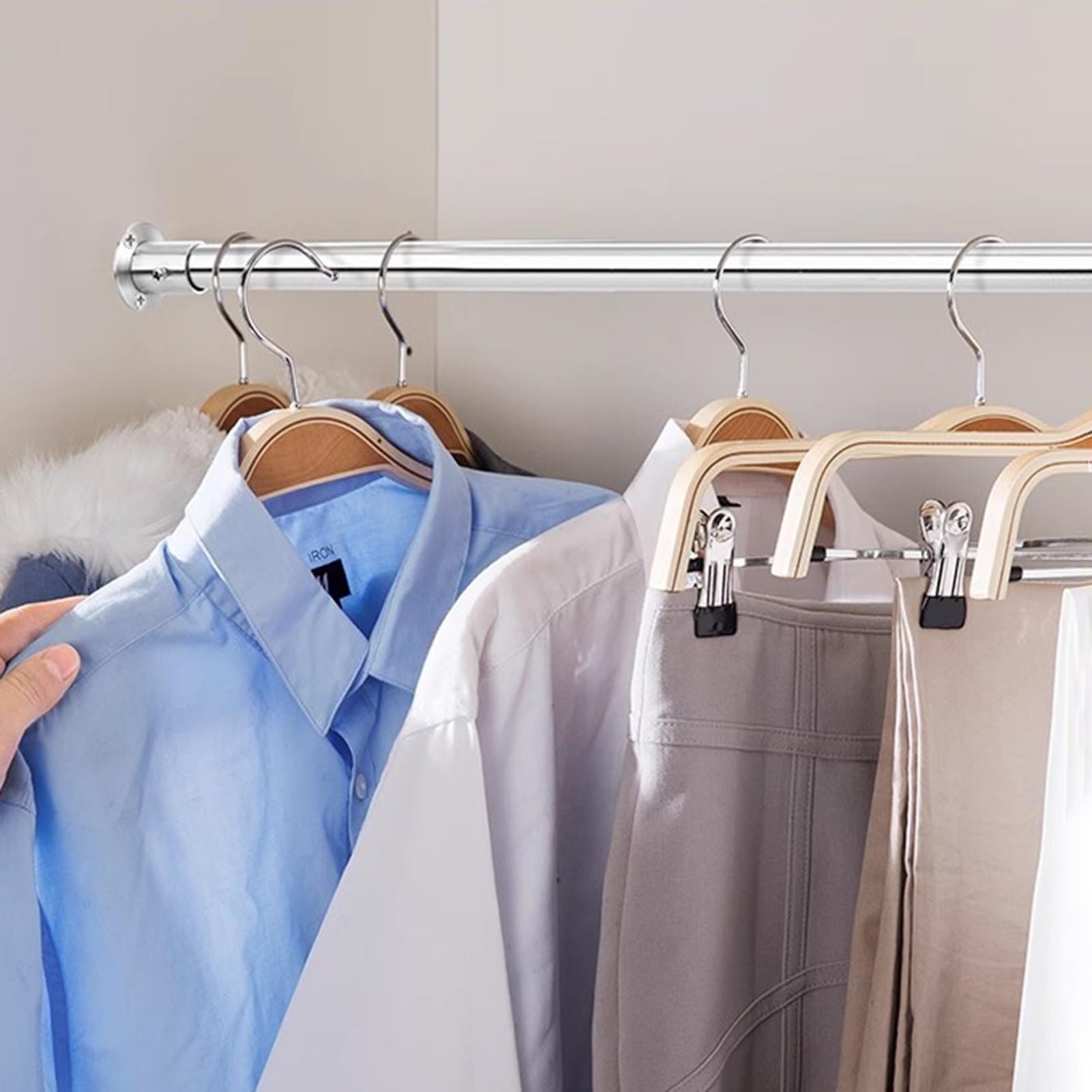 BDAYEK Wardrobe rail Clothes Rail Pole Wardrobe for Hanging, Bathroom Doorway Closet Tubes Stainless Steel, Laundry Organizer(120cm/3.9ft)