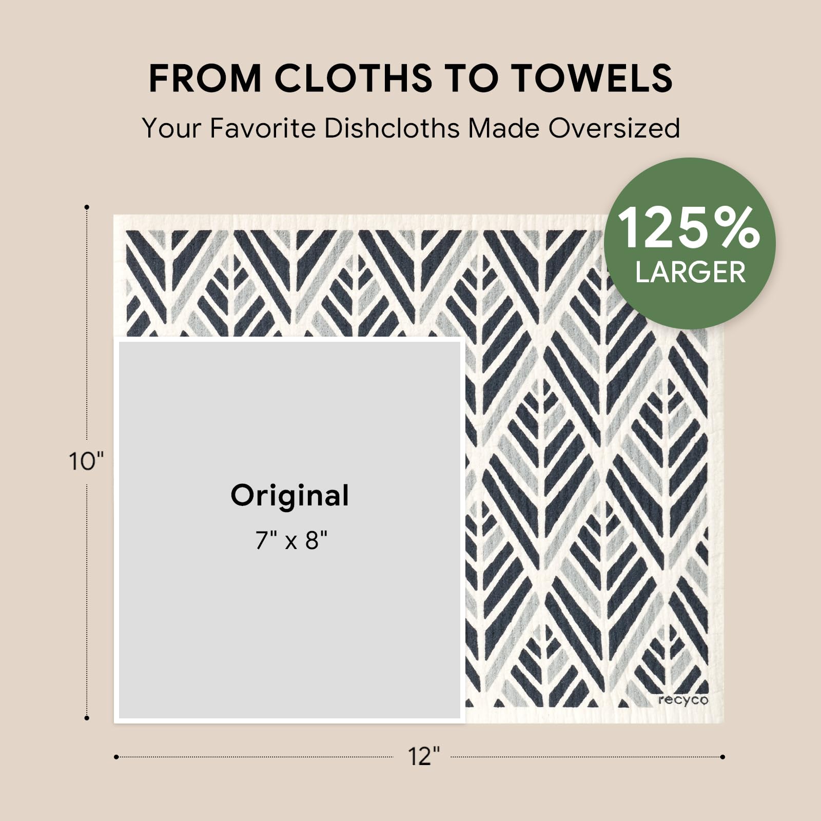 RECYCO Swedish Dishcloths for Kitchen | 4 Pack Oversized Washable Dish Rags | Large Cellulose Reusable Cleaning Paper Towels | Absorbent Counter Dish Cloth Sponge XL Kitchen Wipes, 12